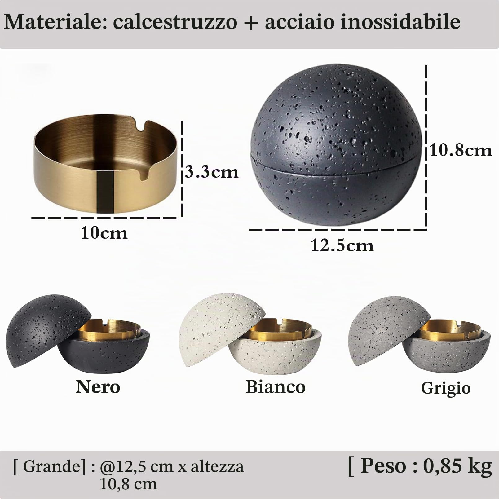 Cutfouwe Secchio della Spazzatura di Moda in calcestruzzo + Cilindro Interno in Metallo -Facile da Pulire,Nero