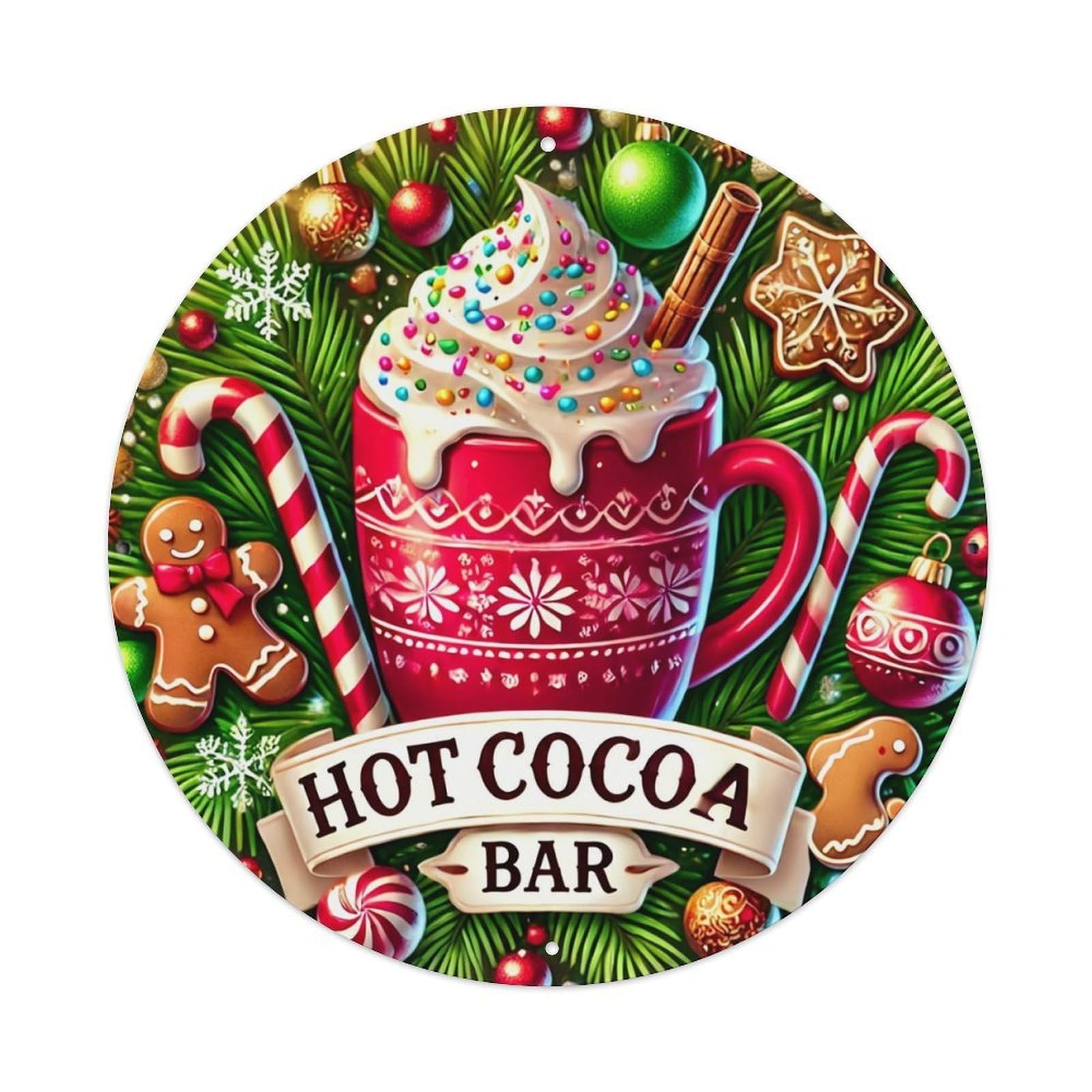 Red Mug With Snowflake Pattern Retro Metal Sign Round Tin Sign, Vintage Decor Art Poster for Bar, Home, Man Cave, Kitchen, Laundry Room Gift 8x8Inch
