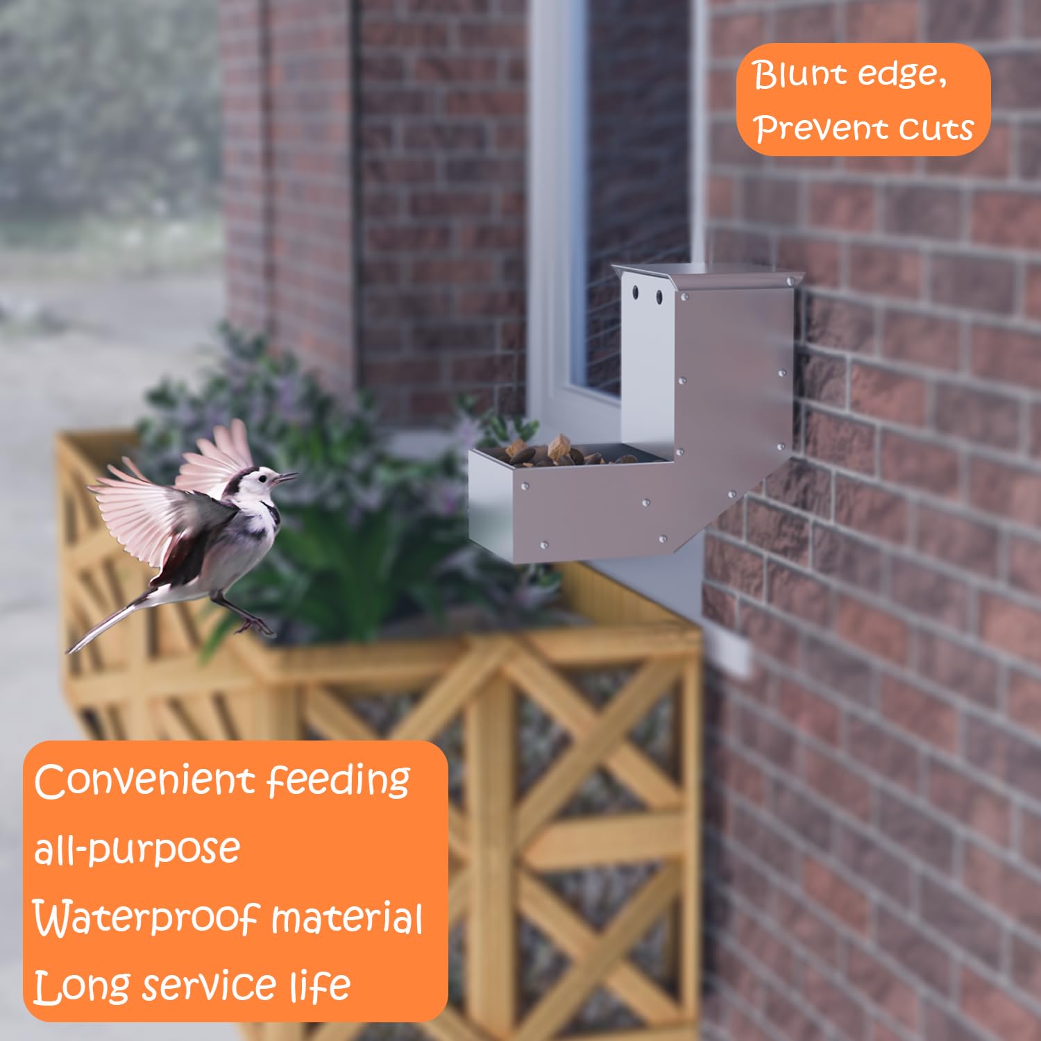 Outdoor Small Animal Stainless Steel Gravity Feeding Trough Pet Feeder Durable with Lid Cage Rabbit Feeder Holds Several Days Worth of Food (4 Inch