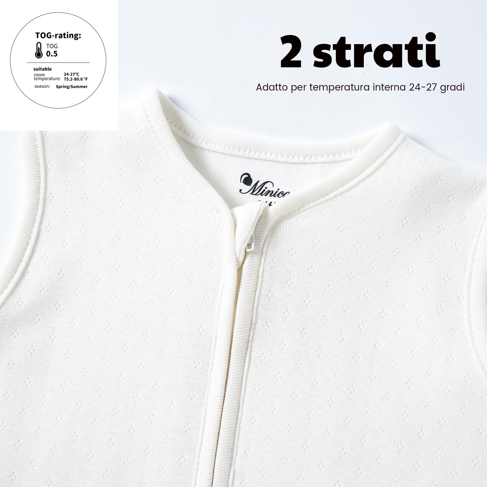 Sacco Nanna Neonato 0,5 Tog | Cotone Organico, Cerniera, Per 22-27°C, 0-6 Mesi - Foto 3