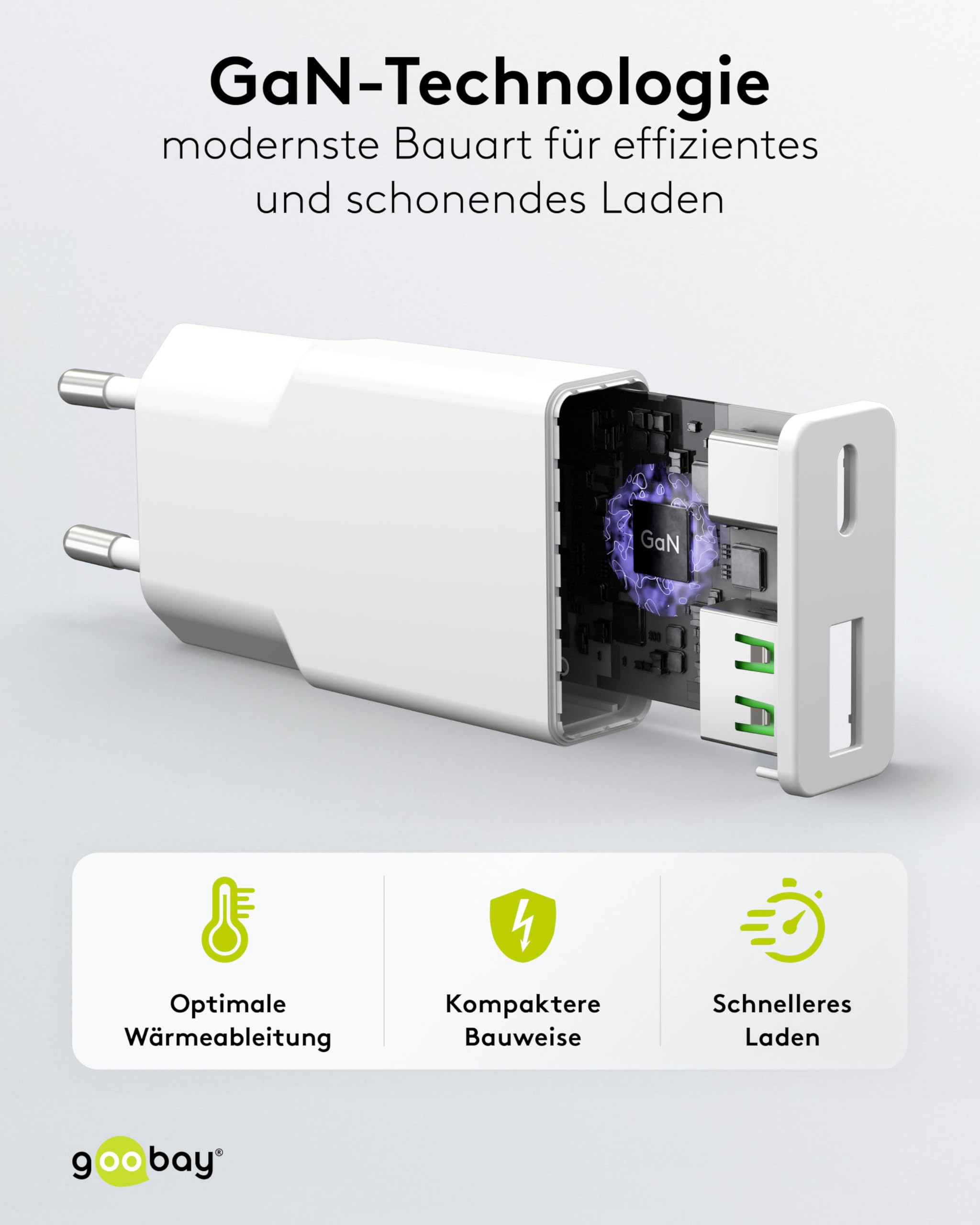 goobay Caricatore rapido USB-C PD GaN Slim 20 W (bianco), Power Delivery, connettore USB-A Quick Charge, alimentatore di rete per smartphone e tablet – 75730