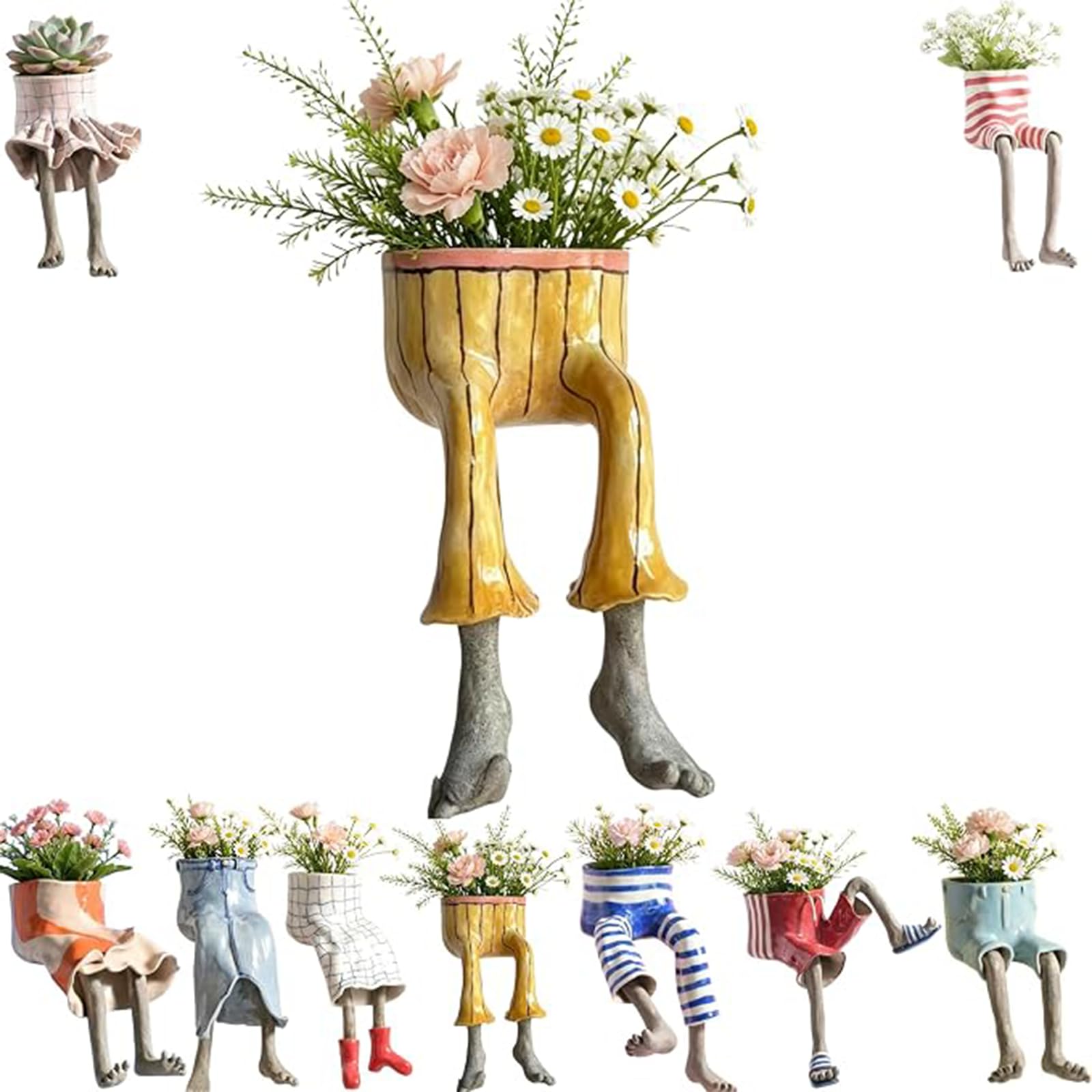 Nikyrme Sitting Human-Leg Planter For Succulent Lovers Creative Hanging Legs Planter with Hidden Drain,Playful Sitting Design Flower Pot,Dangling Legs Leggy Planter For Succulents/Herbs (#02)