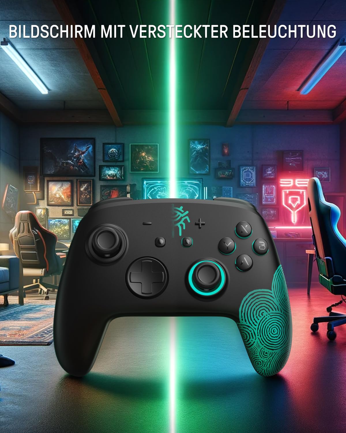PALPOW Switch 2 Pro Controller für Switch/OLED/Lite,Switch 1 Controller joycon Wireless Firefly Joystick mit Hall Effect Sticks/NFC/7 Farbwechselnde RGB Beleuchtung/Turbo/Makro– Original Schwarz