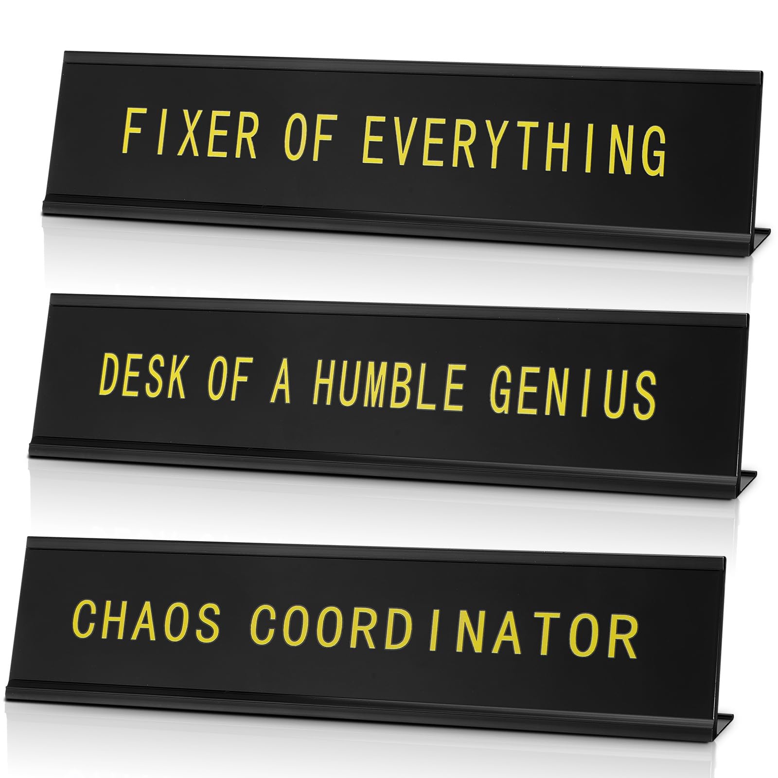 Suzile 3 Pcs Chaos Coordinator Fixer of Everything Desk of a Humble Genius Funny Signs with Black Base Novelty Nameplate Funny Office Decor Desk
