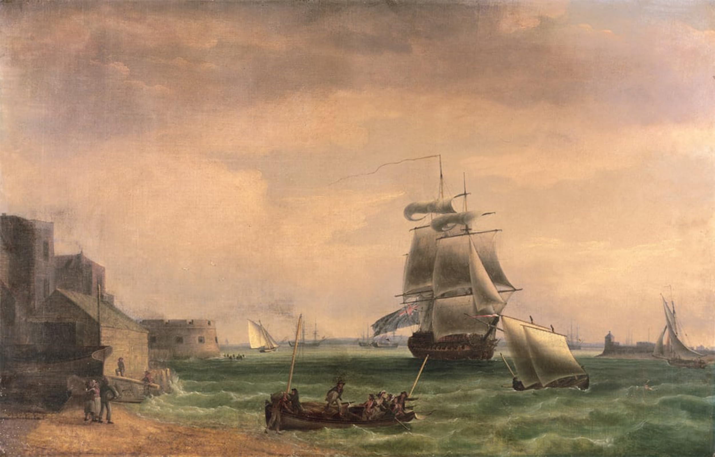 SERENDIPITP Vintage Picture Print on Canvas Wall Art Poster Men o war and Small Craft At Portsmouth Harbour by Whitcombe Artwork Print Poster for Wall Decor 60x90cm