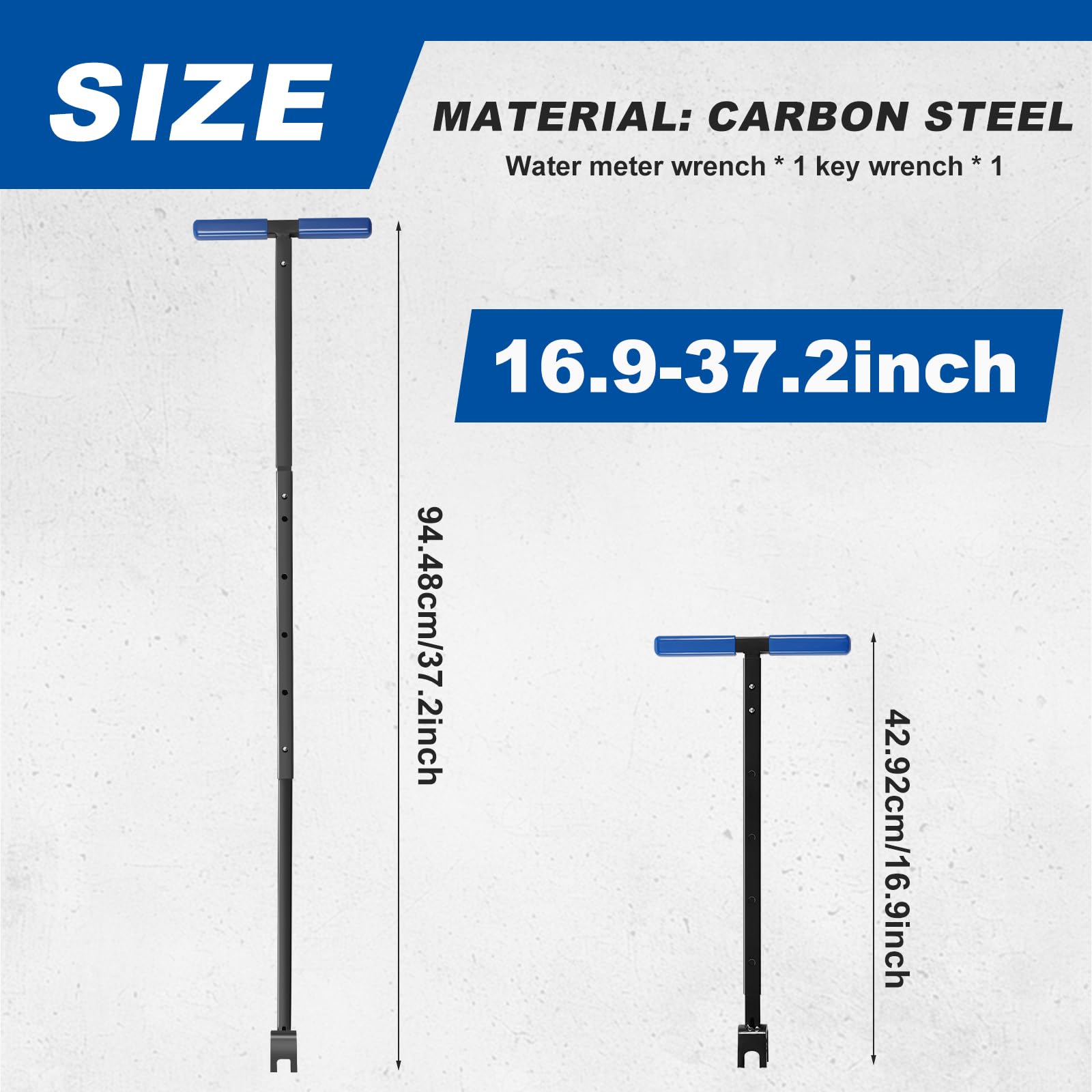 PoDhey Water Meter Key Carbon Steel Shut Off Tool Rustproof Way Utility Key Easy to Use Adjustable Length Water Meter Wrench Valves Effort Saving for Pipes(blue)