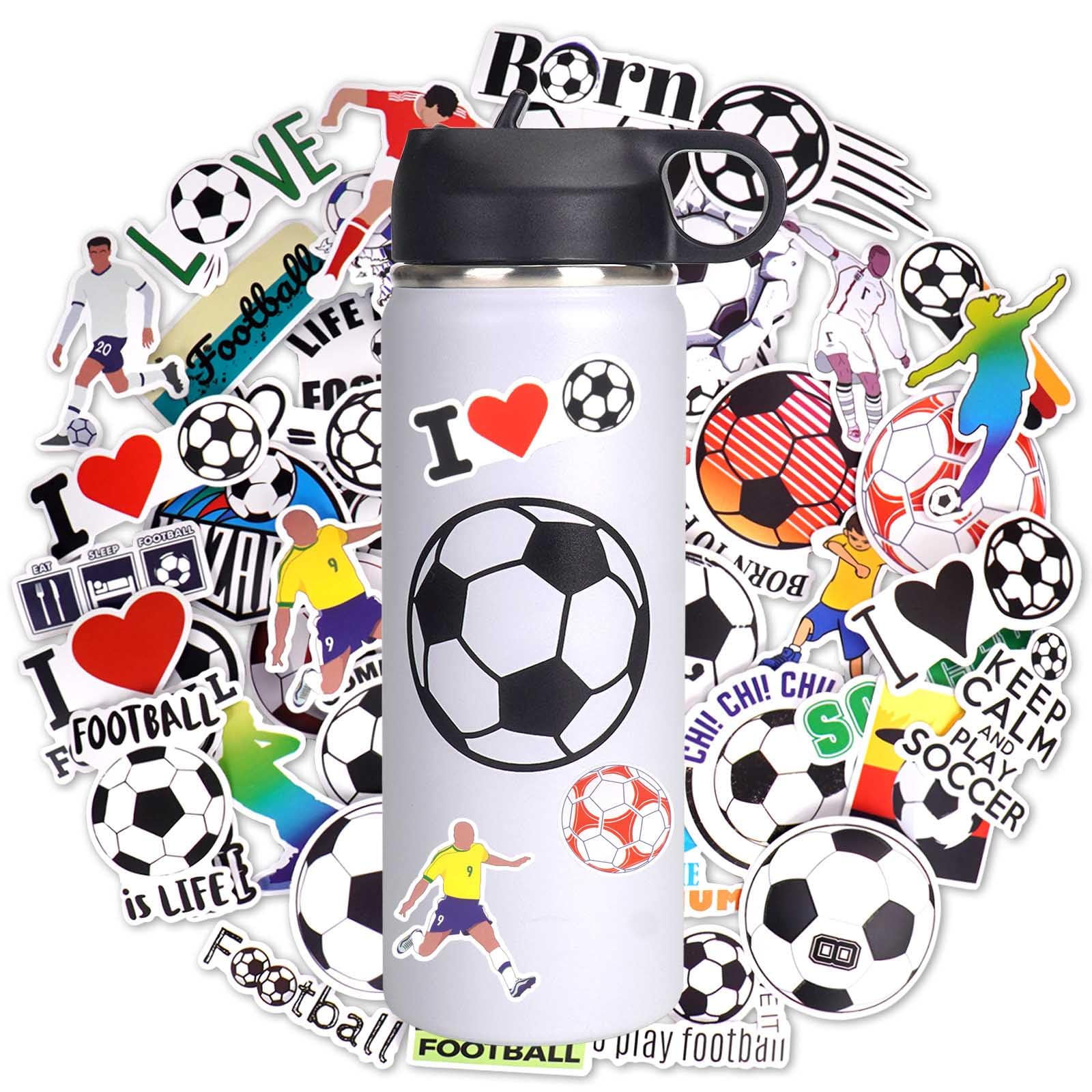 Soccer Water Bottle 18 oz Insulated Stainless Steel Sports Bottle with 50Pcs Stickers Soccer Stuff Gifts for Boys