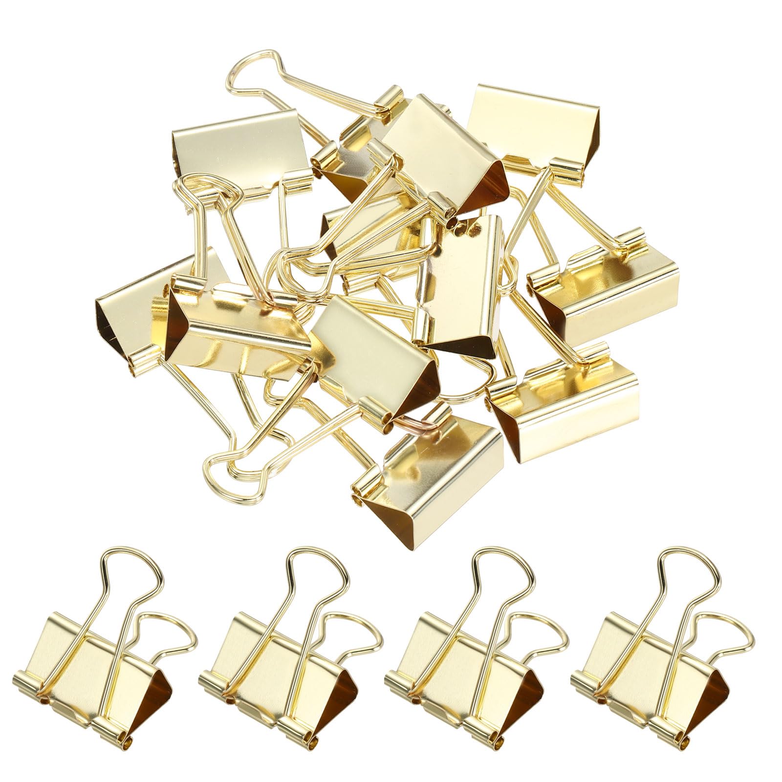 PATIKIL 12 Pcs Binder Clips, 25mm Metal Bull Dog Clips, Foldback Paper Clamps for Office Stationary Supplies Business Shops Kitchen Home, Gold