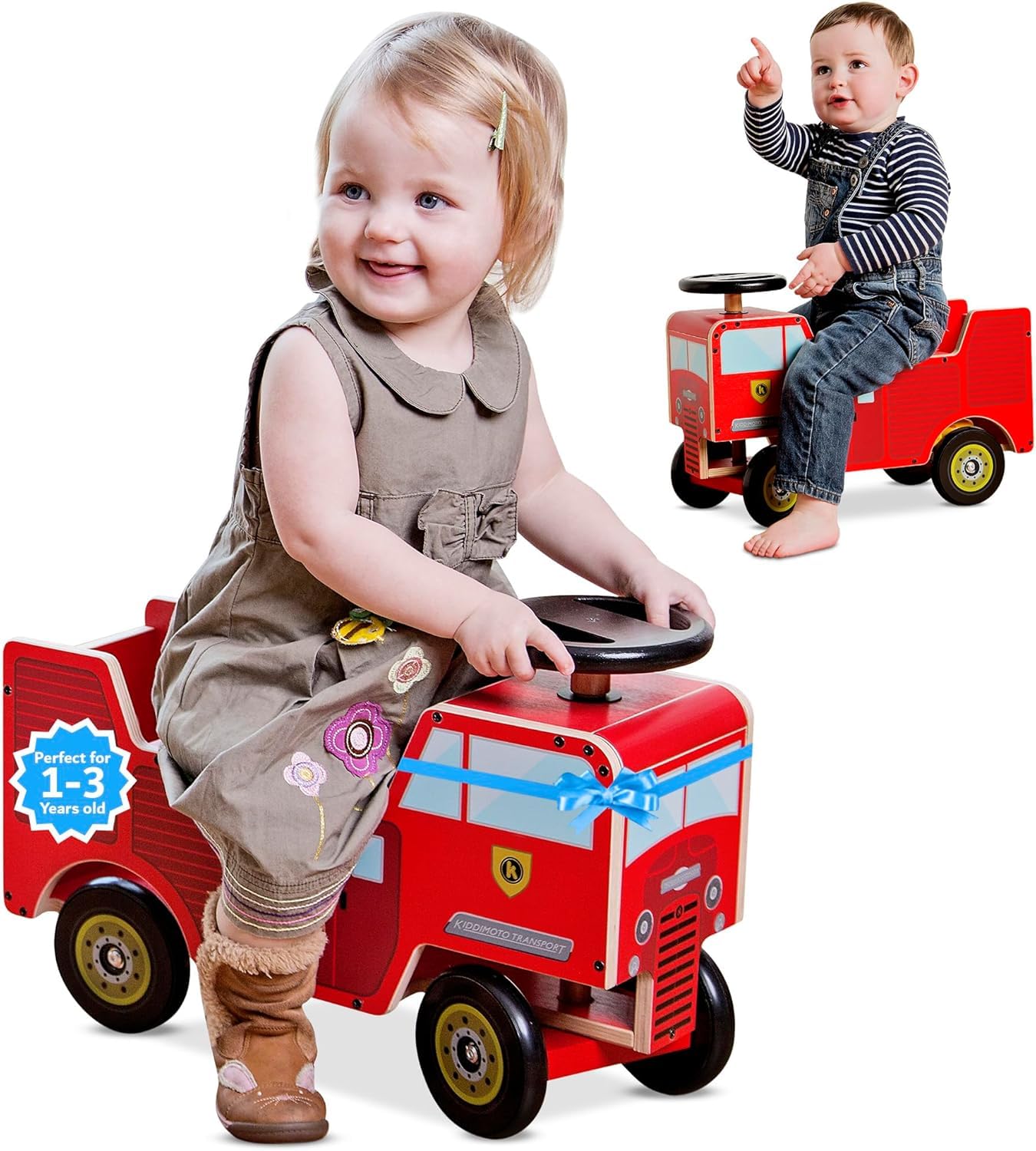Kiddimoto Fire Engine Wooden Ride On Toy Kids Walker Children 6-36 Months GIFT