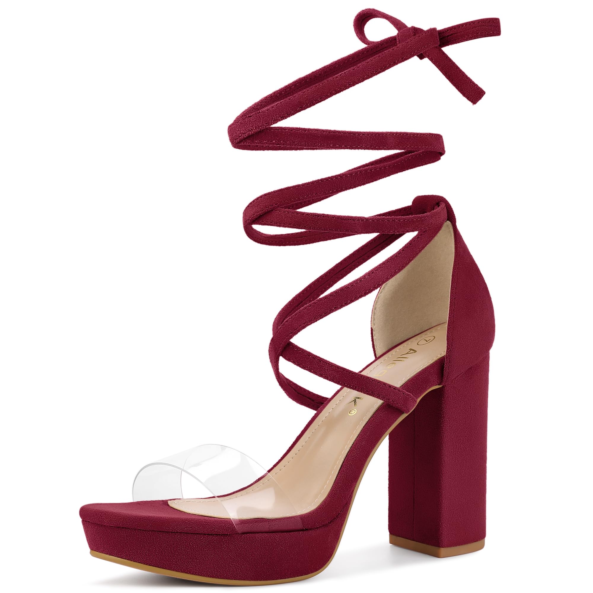 Allegra K Women Faux Suede Platform Lace Up Clear Chunky Heels Sandals