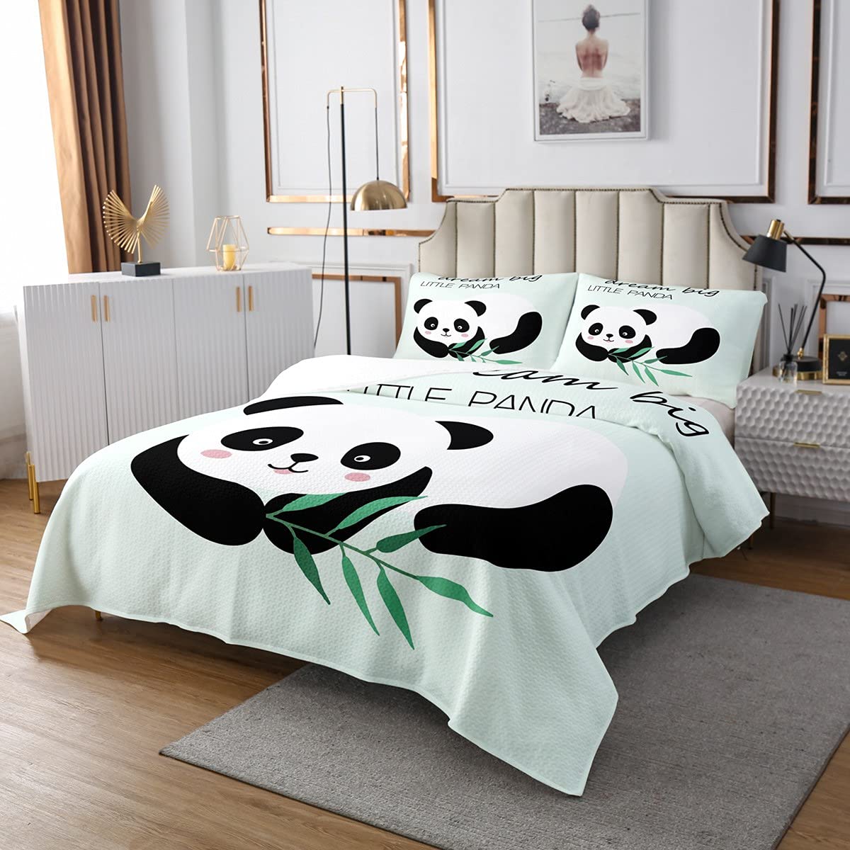 Copriletto trapuntato con panda in bambù con simpatici animali trapuntati per bambini ragazzi ragazze cartoni animati panda gigante orso camera da letto 2 pezzi misura singola cerniera170X230cm