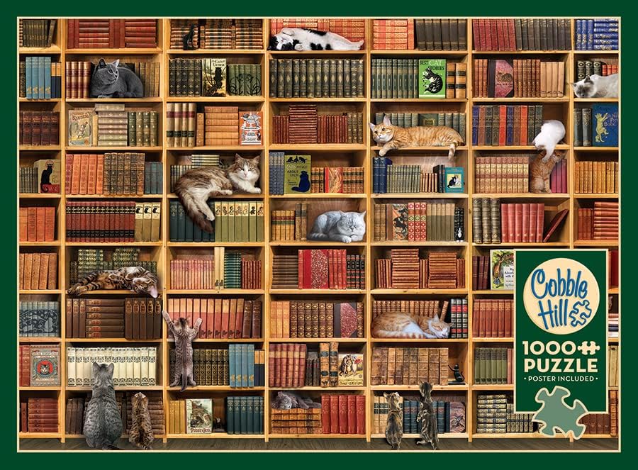Miniatura 6 de Cobble Hill - Rompecabezas de 1000 piezas - The Cat Library - Póster de muestra incluido