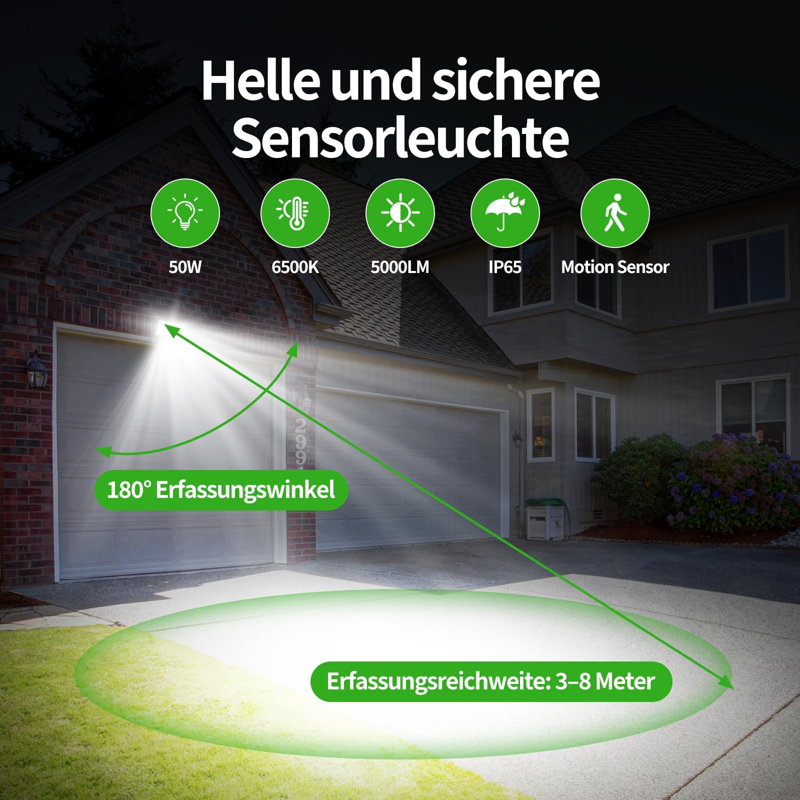 Foco LED Exterior 50W con Sensor de Movimiento, 5000LM Super Brillo Focos LED Exterior IP65 Impermeable, Blanco Frío 6500K Proyector Floodlight,Perfectas para Casa, Garaje, Patio, Jardín, 2 piezas