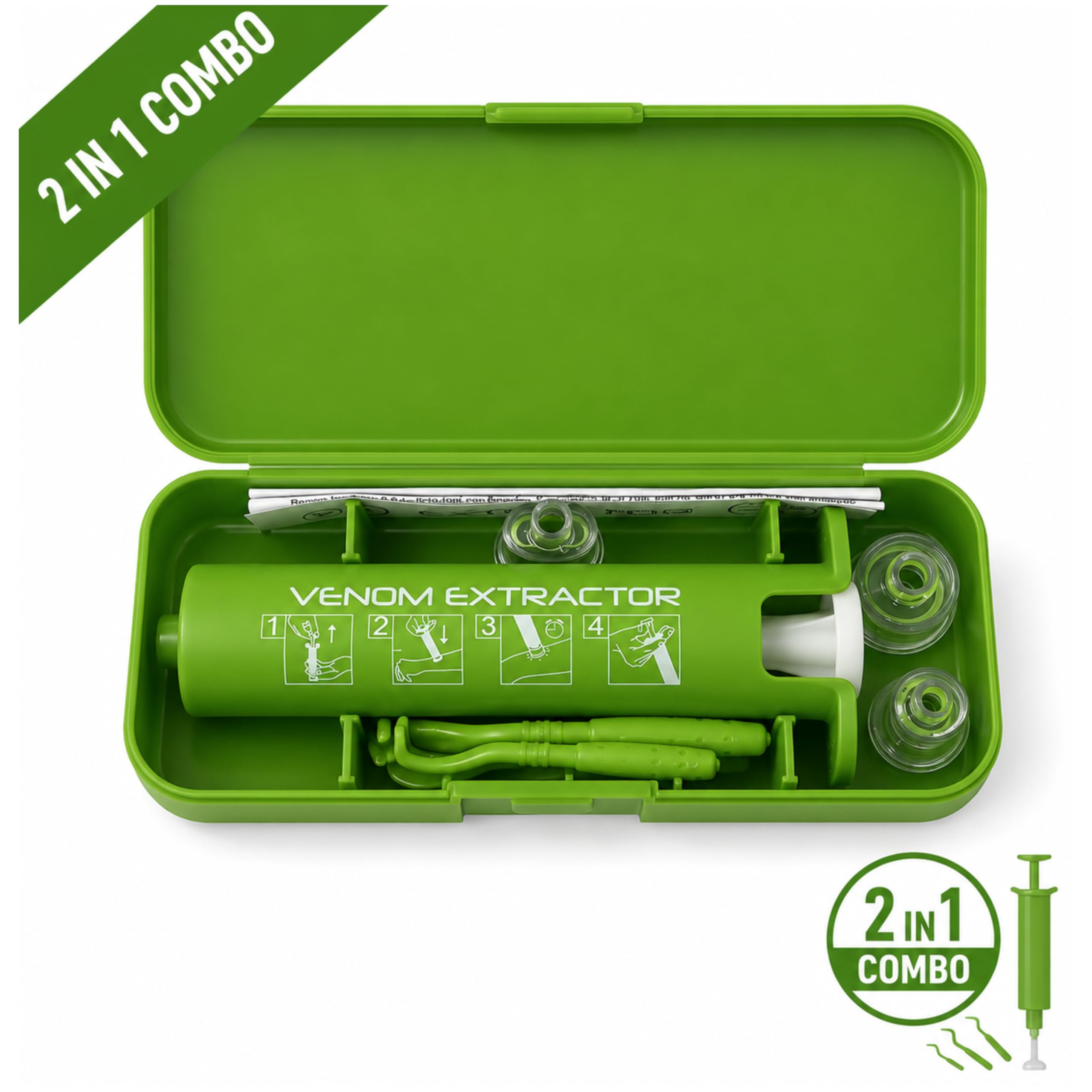 Kit de Emergencia 2 en 1 – Succionador de Veneno + Ganchos Quita garrapatas | Tratamiento Natural para picaduras y mordeduras