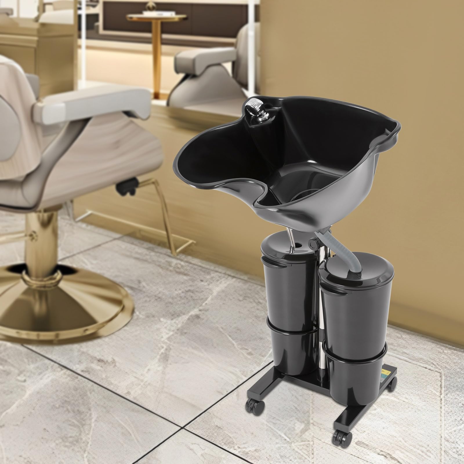 Mobiles Shampoo Becken Höhenverstellbares Haarwaschbecken für Friseure mit Elektropumpe und Doppeleimer Mobiles Shampoo Becken Rollstuhlgeeignet für Friseursalon und Häusliche Pflege