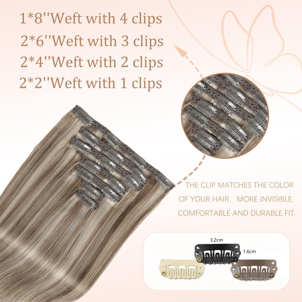 HotLulana Extension Capelli Veri Clip 7pcs 45cm 120g Extension Capelli Veri 18 Pollice Extension Capelli Clip Invisible Extension Clip Capelli Veri Clip IN Extension Human Hair P6/18K#