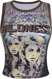Women's Y2k Letter Figure Print Crew Neck Tank Top Sleeveless Punk Vest ...