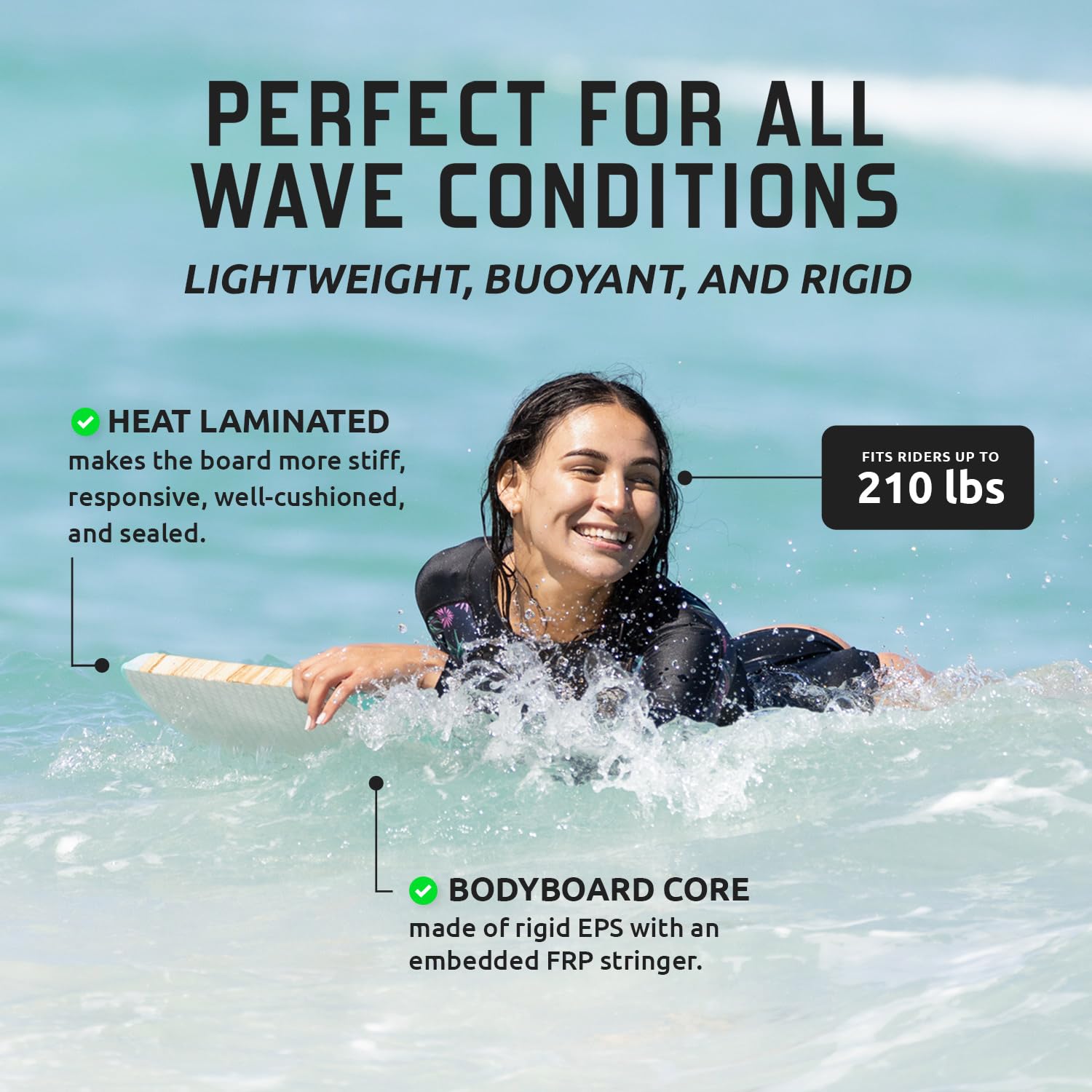 Thurso SURF Quill Bodyboard, 106,7 cm, leicht, langlebig, EPS-Core, IXPE-Deck, HDPE, Glatte Unterseite, FRP, Stringer, Halbmondschwanz, zweikanaliges Kunststoffgeflecht mit doppeltem
