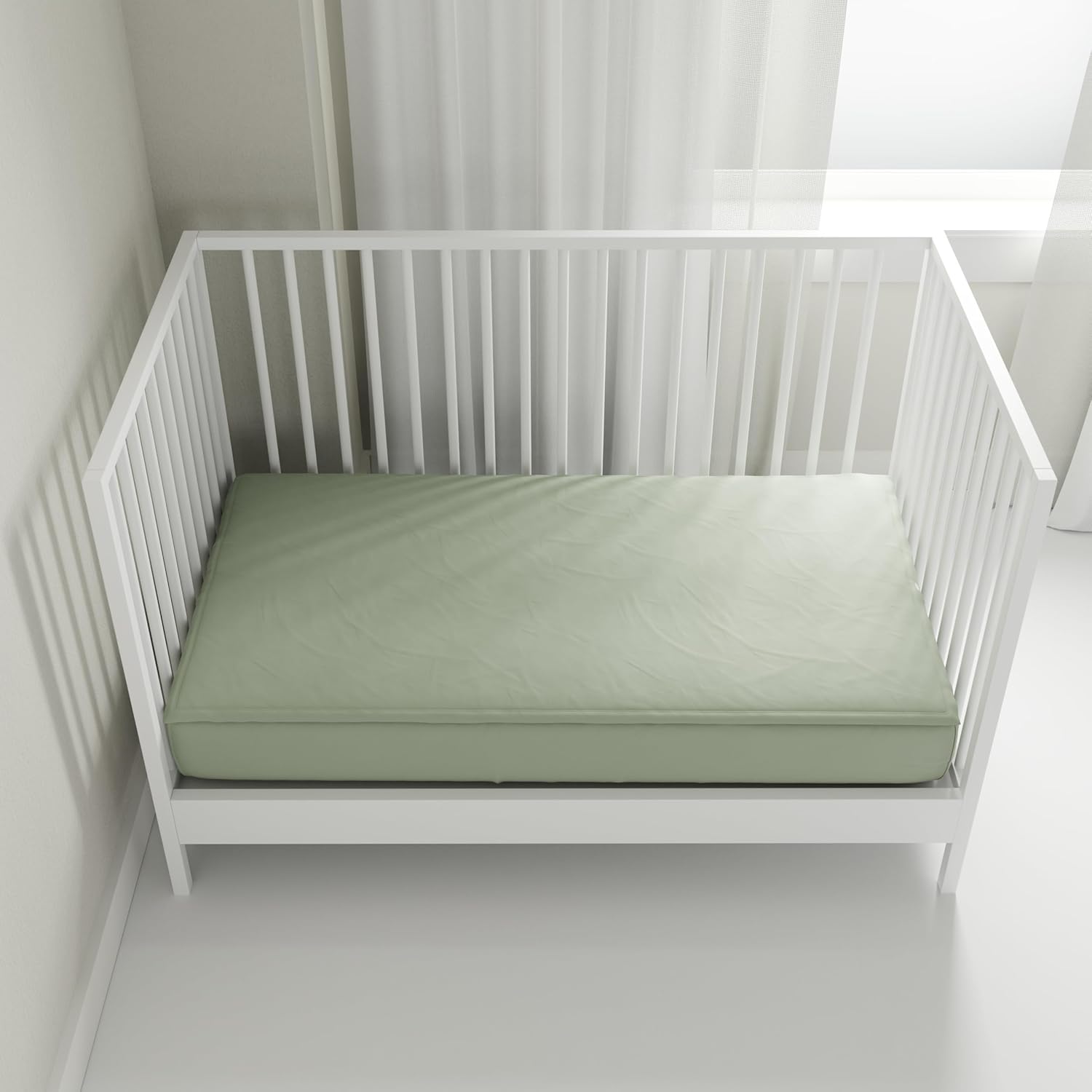 QuickZip Crib Extra Zip-On Sheet (SecureFit Wraparound Base Not Included) - Faster, Safer, Easier Baby Crib Sheets - Moss Green 100% Cotton - Fits All Standard Crib Mattresses