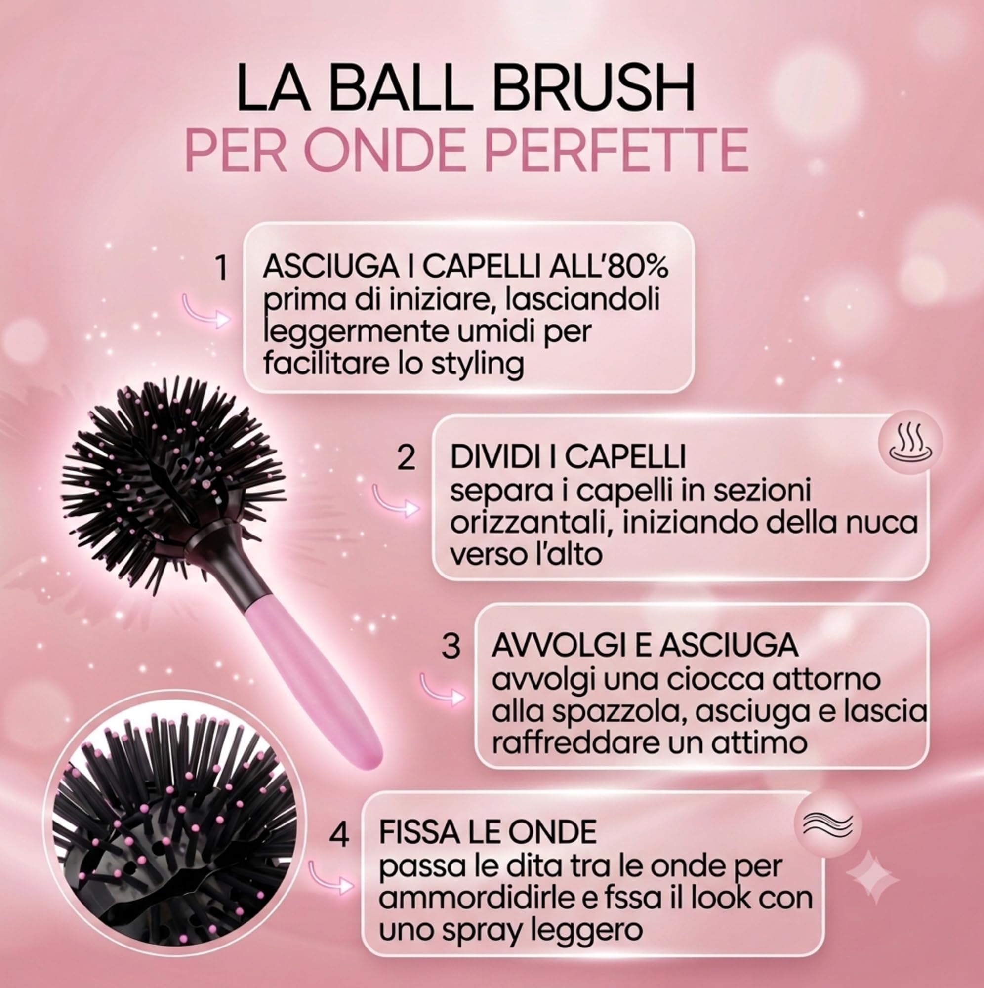 Spazzola Tonda per Capelli - Spazzola Ricci Styling e Onde Perfette, Professionale 1 pz
