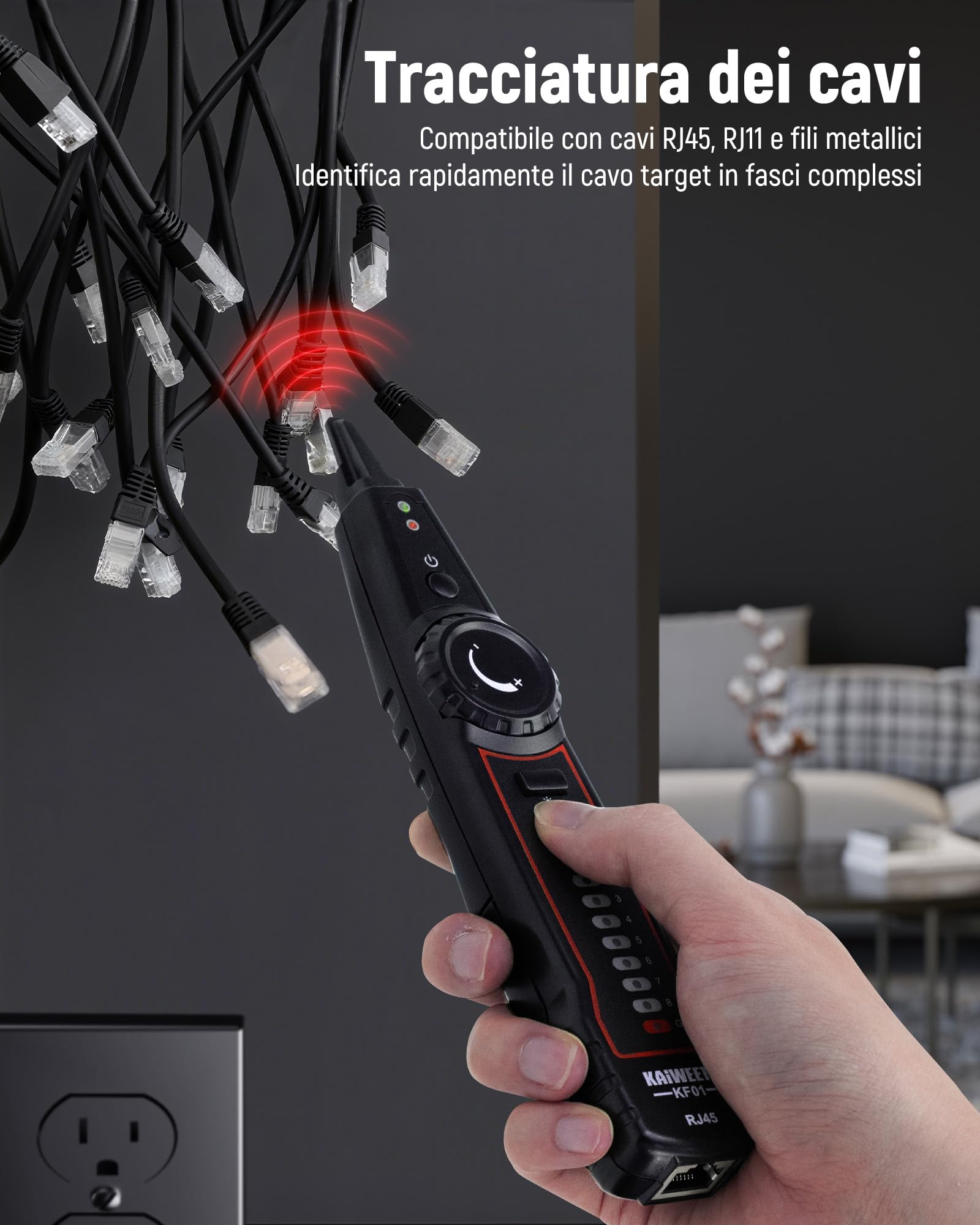 KAIWEETS tester rj45 – Tester per cavi RJ45 RJ11, linea telefonica e cavo LAN, per tracciamento, test di linea e continuità