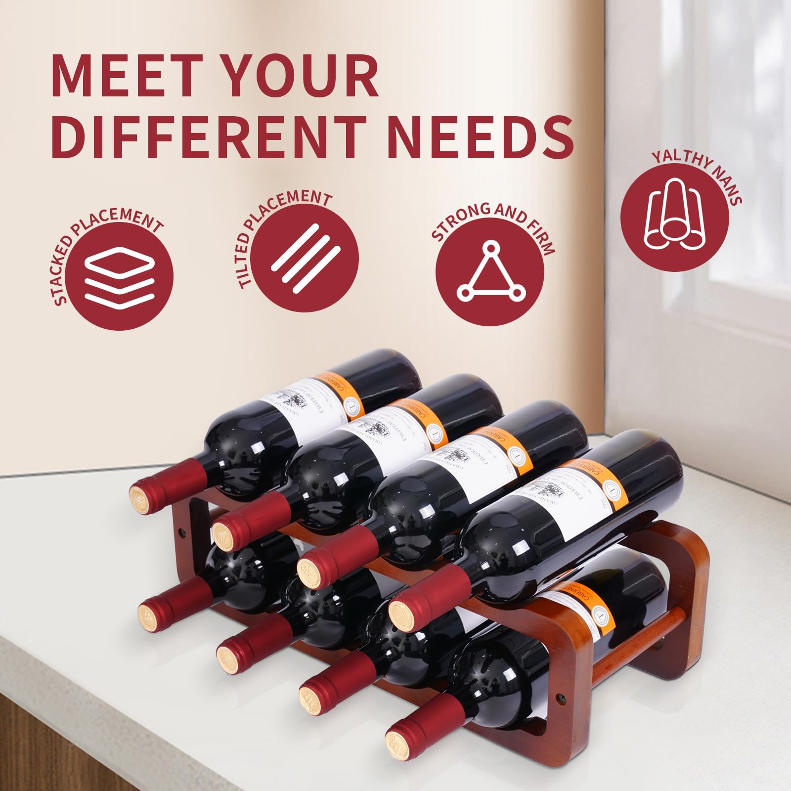 cgczryil Wine Rack Freestanding Floor Wine Racks countertop for Kitchen Dining Room Basement Wine Cellar or bar Bamboo