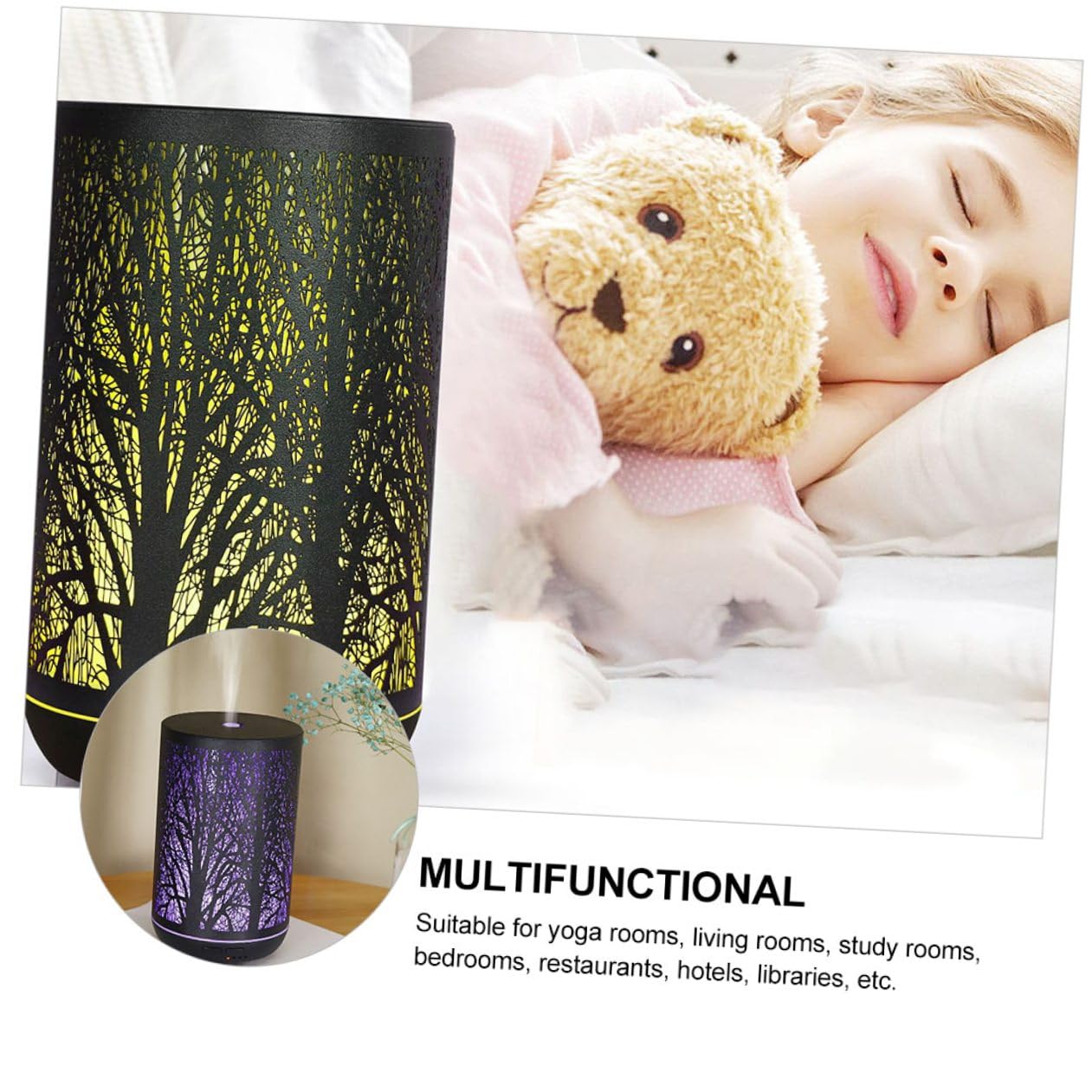 Hohopeti Diffusore da Tavolo 300Ml per Aromaterapia e Umidificatore Domestico in Metallo Traforato Compatto e Portatile per Rilassamento e Uso in Casa o Ufficio