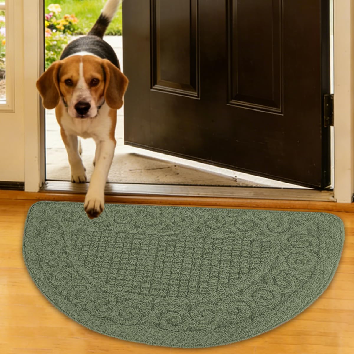 Indoor Door Mat 18"X30",Half Round Non Slip Machine Washable Entryway Rug for Front/Back Door,Half Circle Absorbent Low Profile Entrance Floor Mat for