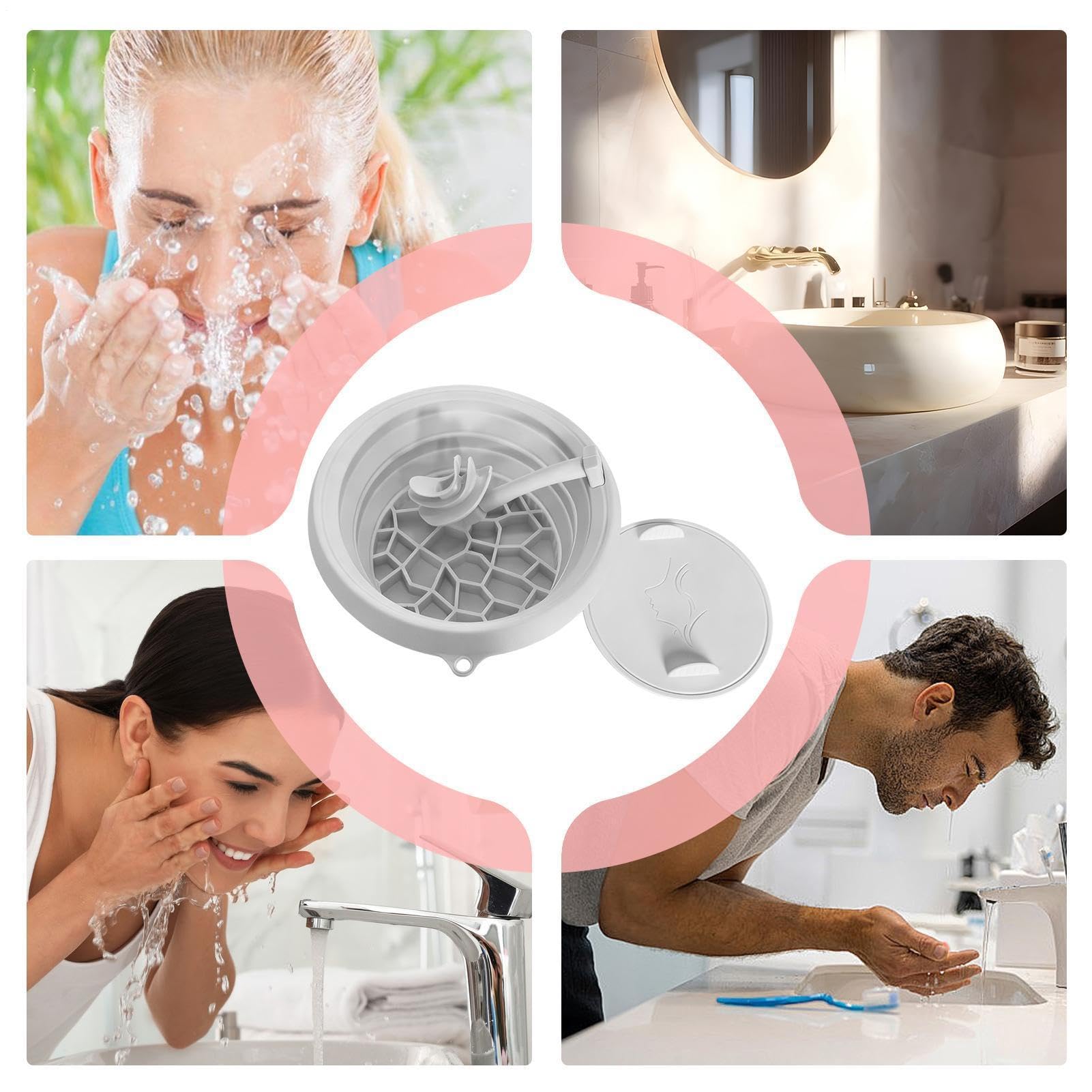 Miska do lodowej kąpieli twarzy - Silikonowa, Składana, Przenośna - Miska do zanurzania twarzy w lodzie | Do spa, na kemping, w podróży, na dworze, domu, akademika, dla kobiet, mężczyzn