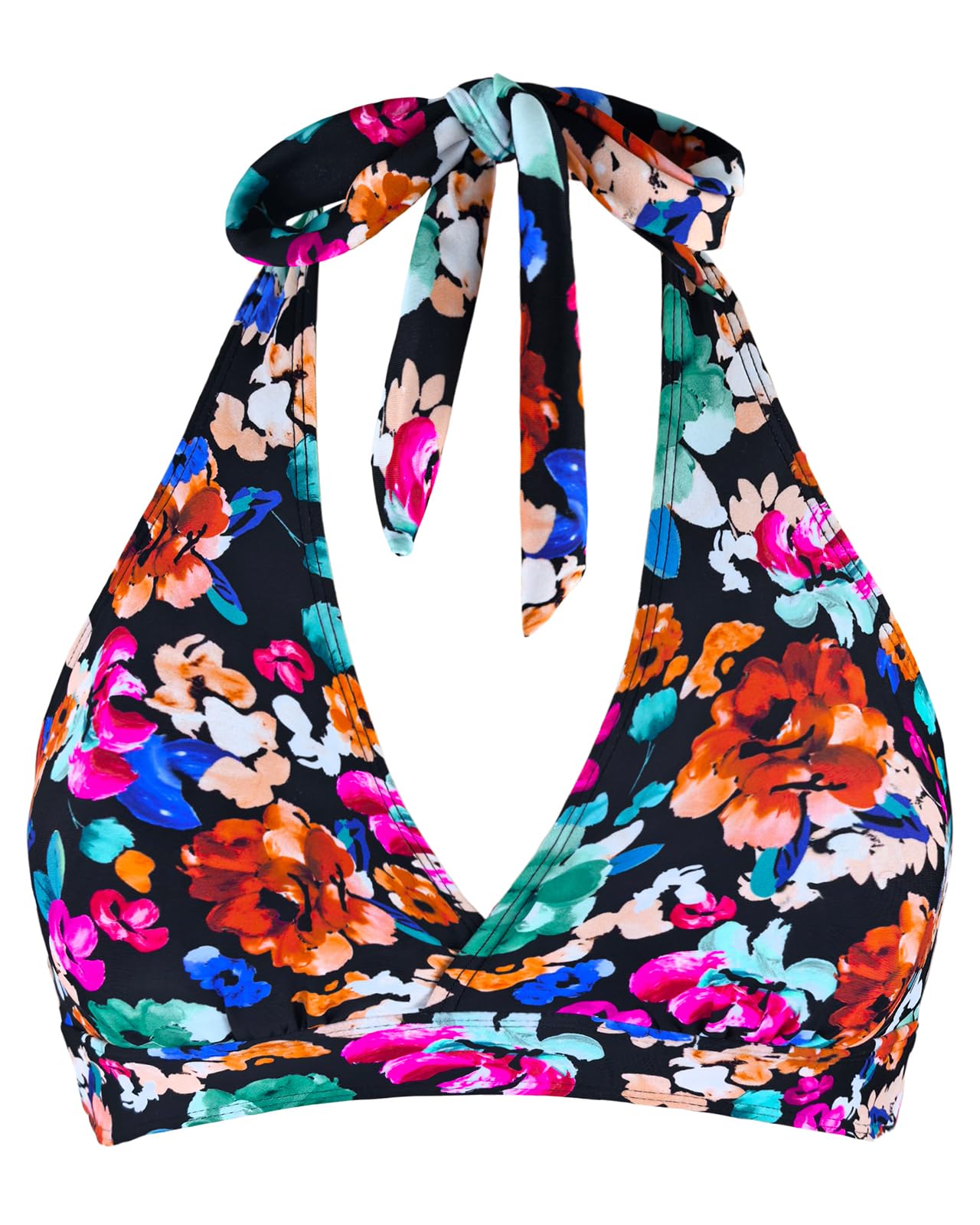 Women's Supportive Halter Bikini Padded Push Up Ruched Bust Hook Back Swimsuit Bathing Suit Tops Only