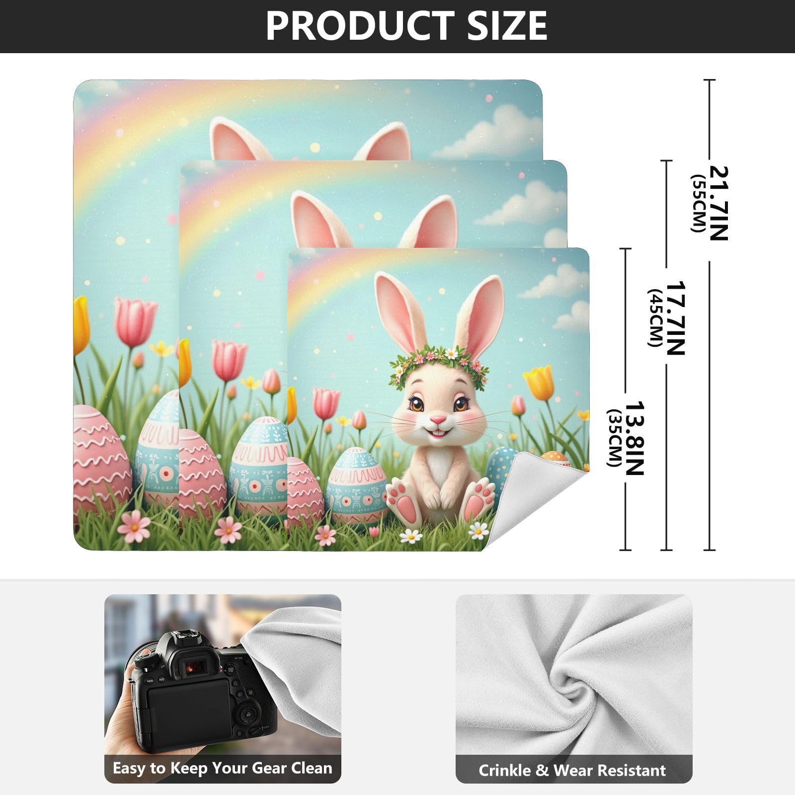 ODAWA Camera Lens Wrap Cloth 21.7 In, Tulip Easter Rabbit Cosmetic Bag Magic Cloth