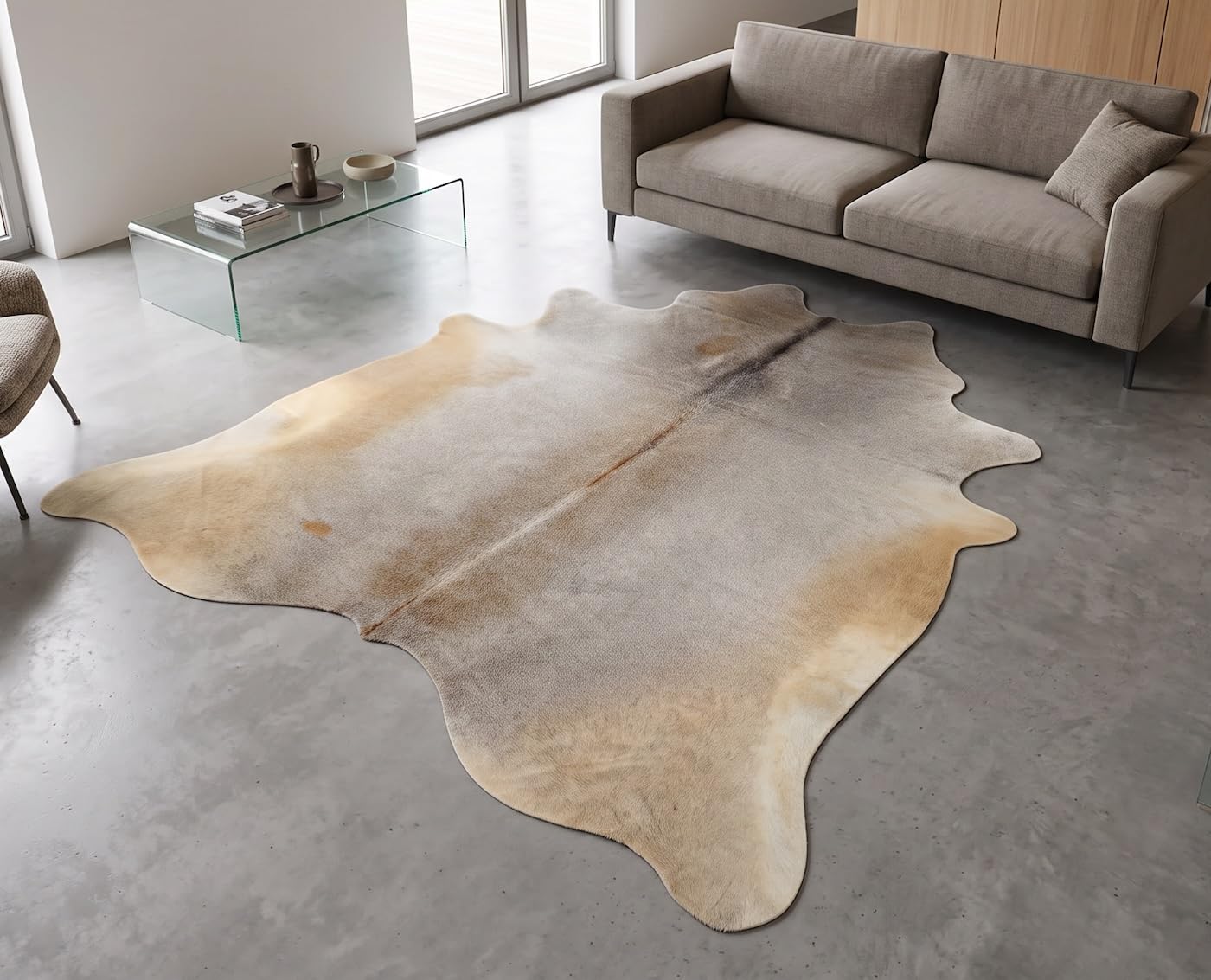 KUHFELL RINDERFELL GRAU BEIGE ca. 200 x 230 cm Fell Teppich VON KUHFELLE ONLINE