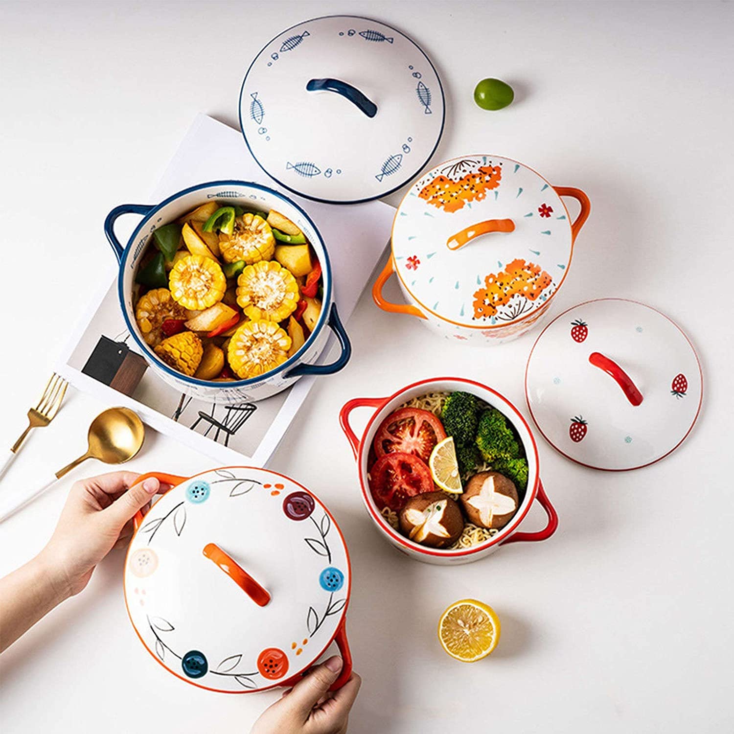 Bols à soupe en céramique, bols à tasse for petit-déjeuner, bol à nouilles, bol à soupe à l'oignon avec couvercle et poignée, bol à ramen en céramique avec couvercle, bol à petit-déjeuner coloré, bol