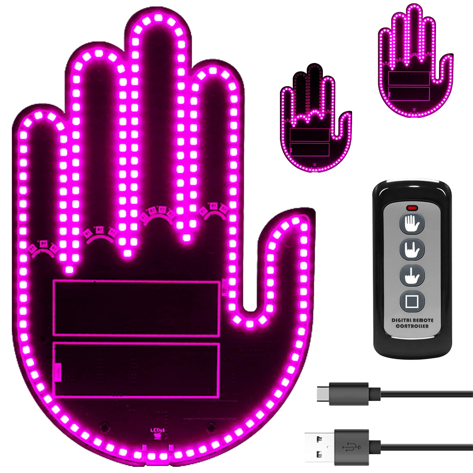 DIBMS Car Gesture Decorative Lights, Ambient Lighting, Rechargeable LED Gesture Lights for Car Road Rage LED Signs Calm Road Rage, Remote Control