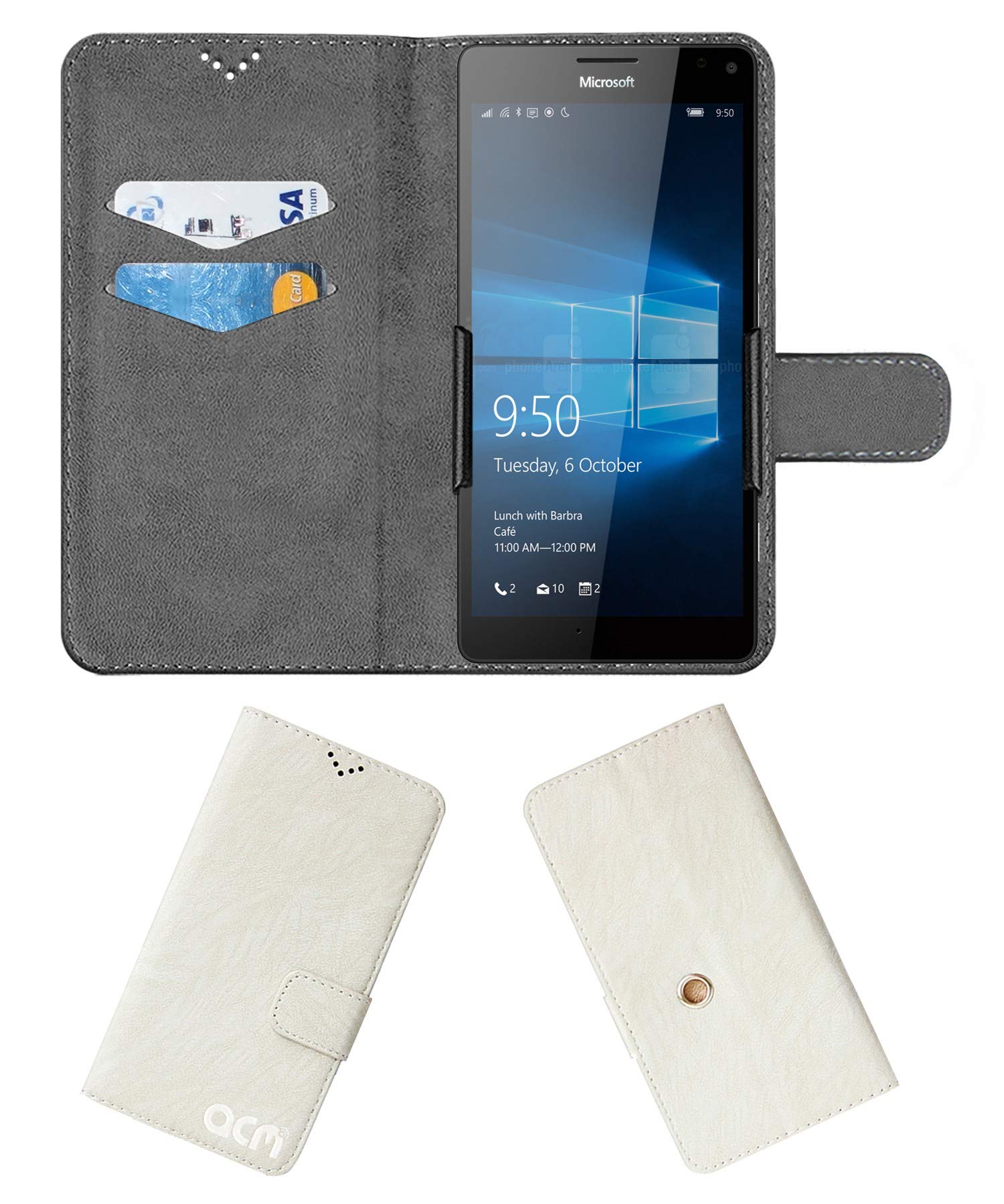 ACM Rotating Clip Flip Case Compatible with Microsoft Lumia 950 XL Mobile Cover Stand Cream White