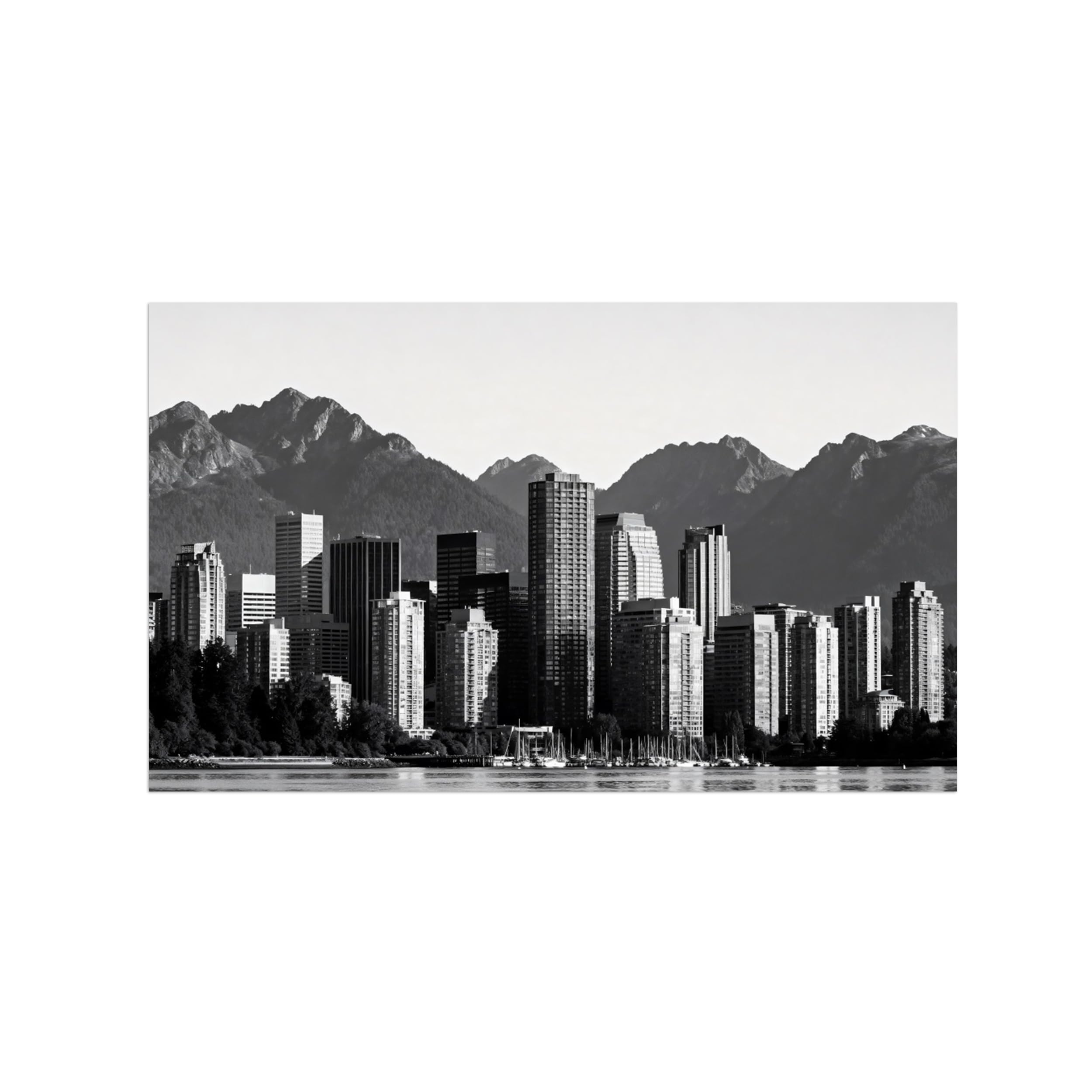 Buildings No.2 Black White Landscape Wall Art Prints 30x50cm Unframed