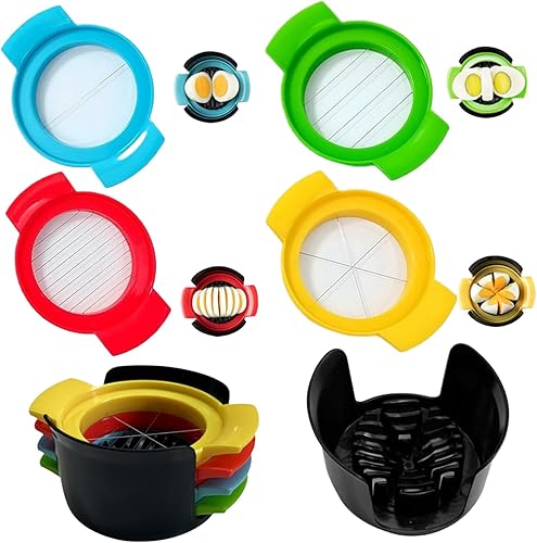 Cortador de huevos para huevos duros, cortador de huevos multiusos 4 en 1 con alambre de acero inoxidable, cortador de fresas reutilizable para