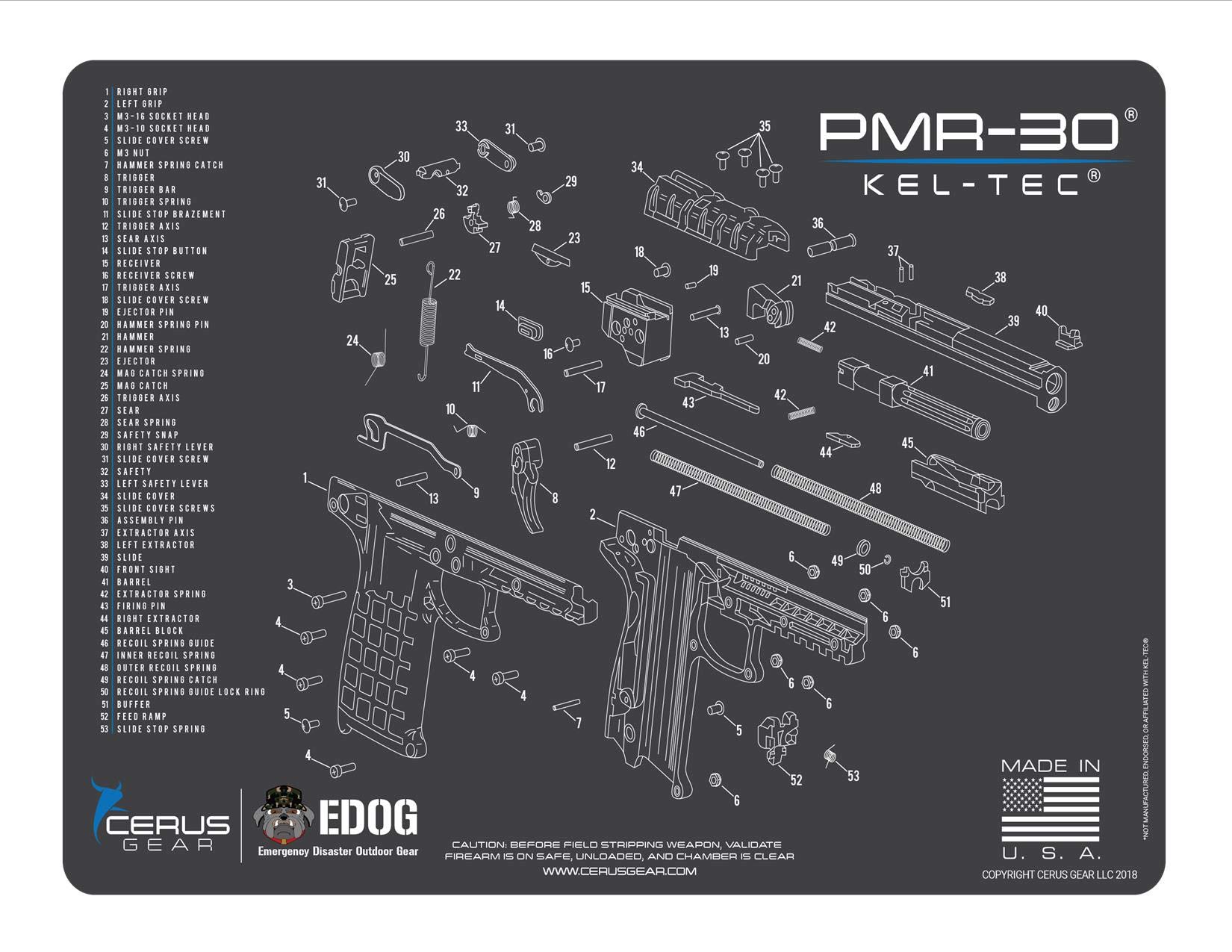 Photo 1 of EDOG PMR-30 Gun Cleaning Mat - Schematic (Exploded View) Diagram Compatible with Kel-Tec PMR-30 Series Pistol 3 mm Padded Pad Protect Your Firearm Magazines Bench Surfaces Gun Oil Solvent Resistant