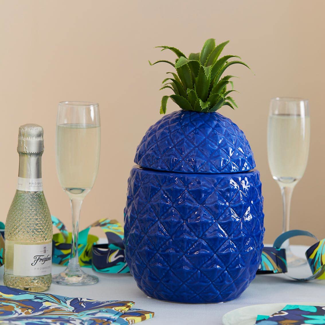 Talking Tables Bluebucket - Secchiello per il ghiaccio a forma di ananas blu con coperchio, accessorio per carrello per bevande di alta qualità per bar, stile retrò, in acciaio inox, decorazione