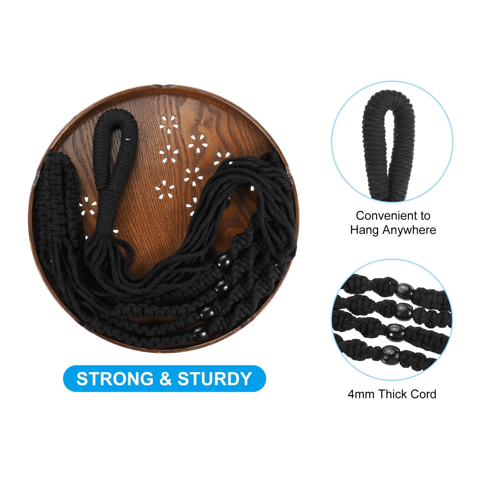 PATIKIL Macrame Plant Hangers Indoor, 2 Pack Hanging Plant Shelf with Sturdy Wood Base for Home Decor Hanging Wall Ceiling Window Black - Image 4
