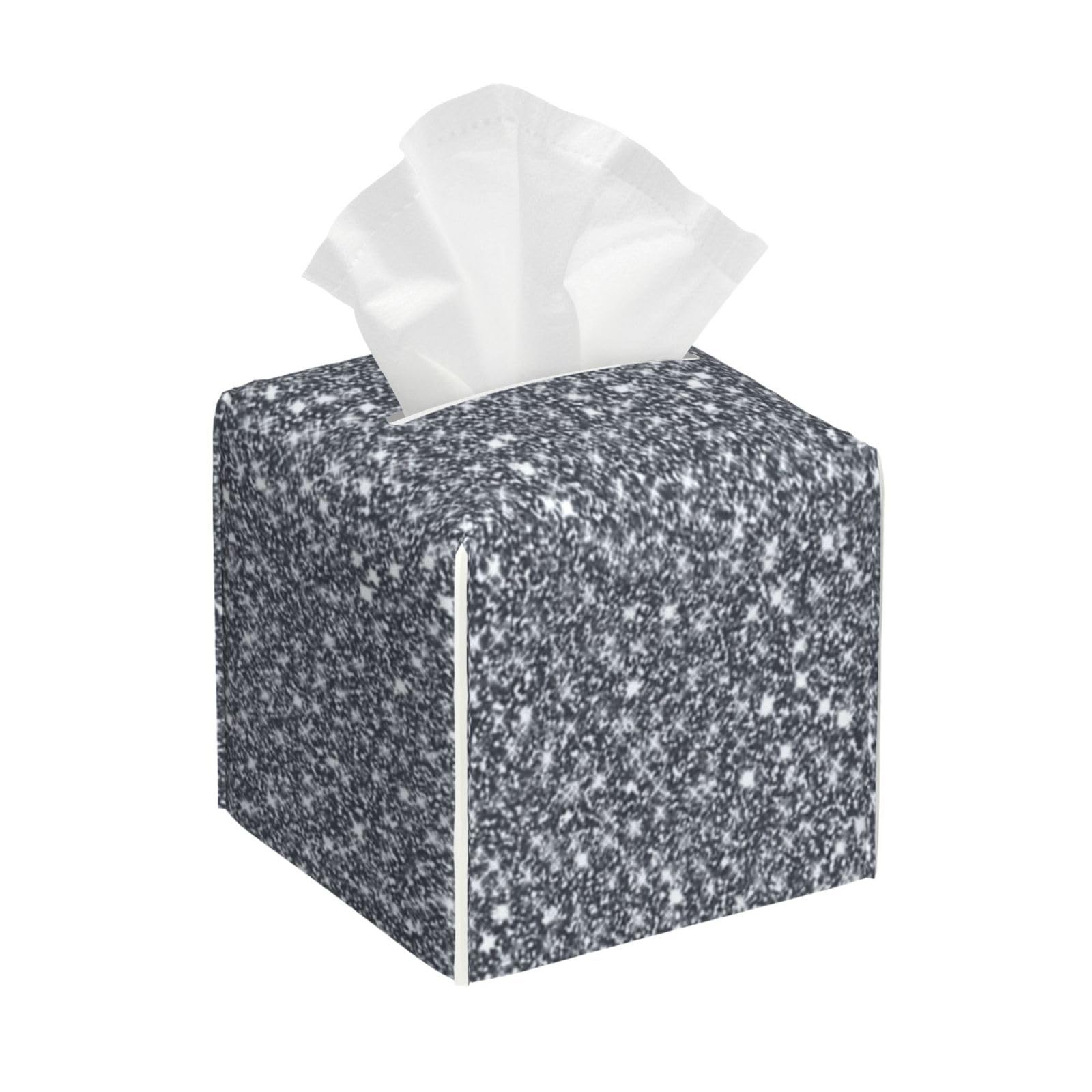 Sparkly Shiny Faux Glitter Tissue Box Cover 5" Square Leather Tissue Holder Facial Tissue Case for Tabletop Bedroom Bathroom Desk Decor