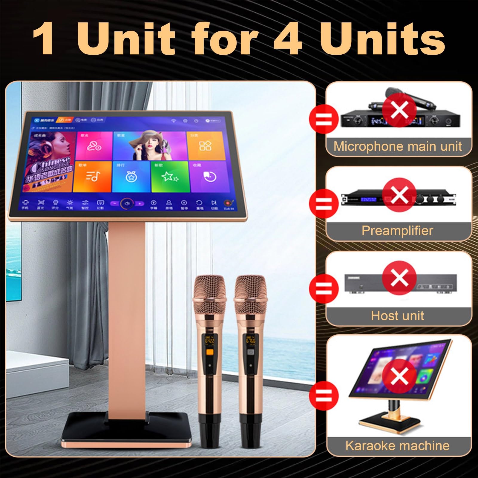 Reproductor De Karaoke Todo En con Pantalla Táctil, Audio Portátil, Bluetooth, 2 Micrófonos Wireless Y Proyección De Pantalla para Fiestas Y Familia(Standing22in,4TB)