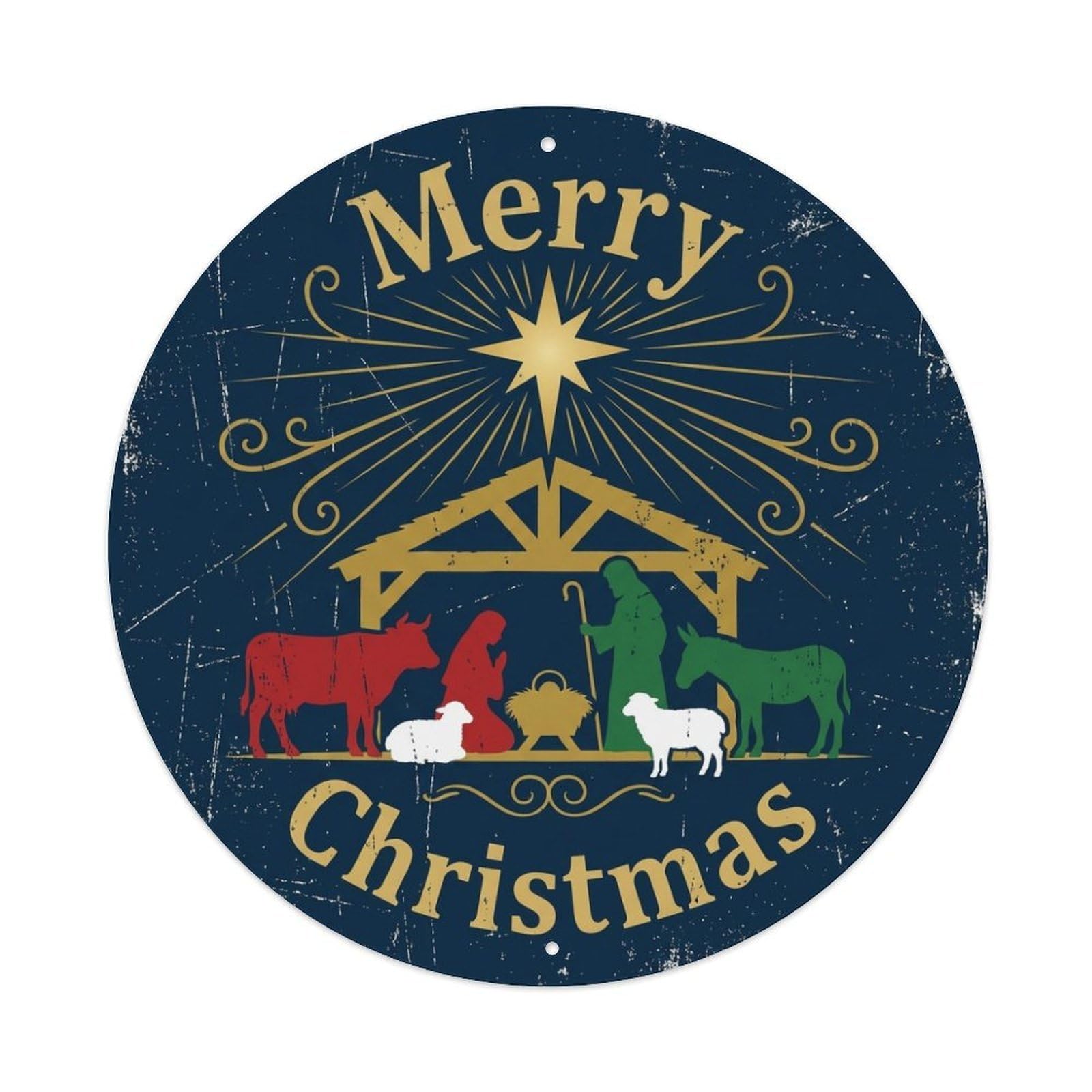 Merry Christmas Star Nativity Scene Metal Tin Sign