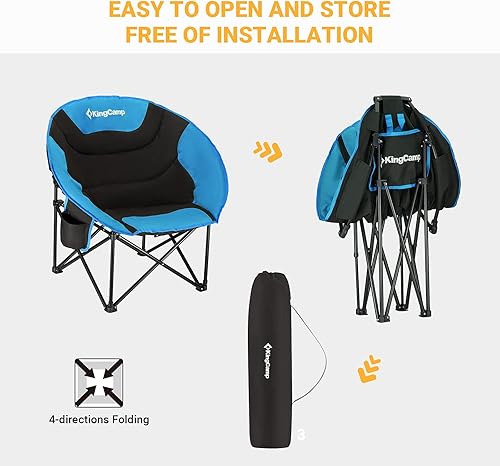 Miniatura 6 de KingCamp Moon Saucer - Silla de sofá grande acolchada plegable portátil resistente y cómoda, soporta 300 libras con portavasos y bolsa de transporte