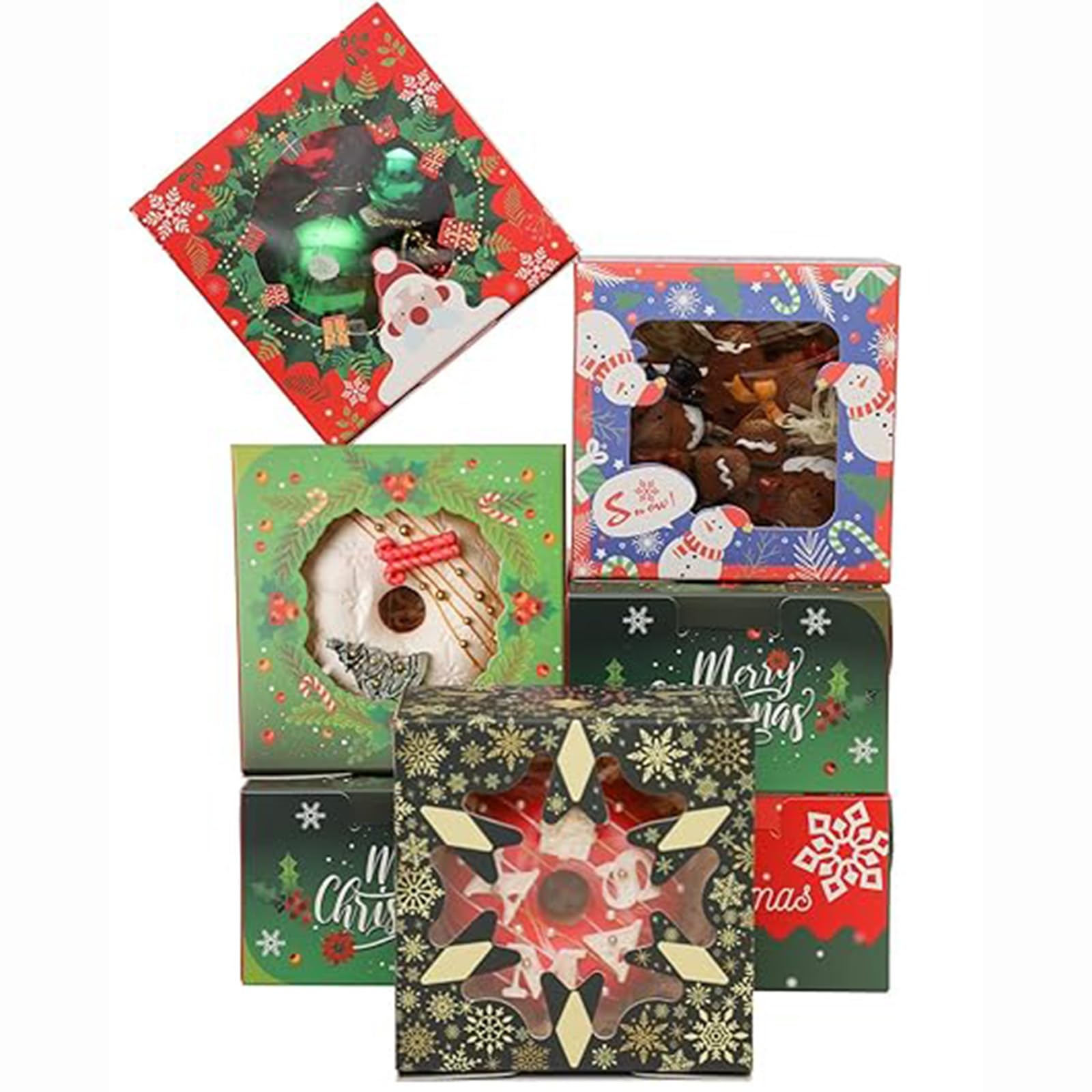 Christmas Bakery Boxes with Window Boxes Small Donut Pastry Boxes for Christmas(2 Diferent Gift Include)