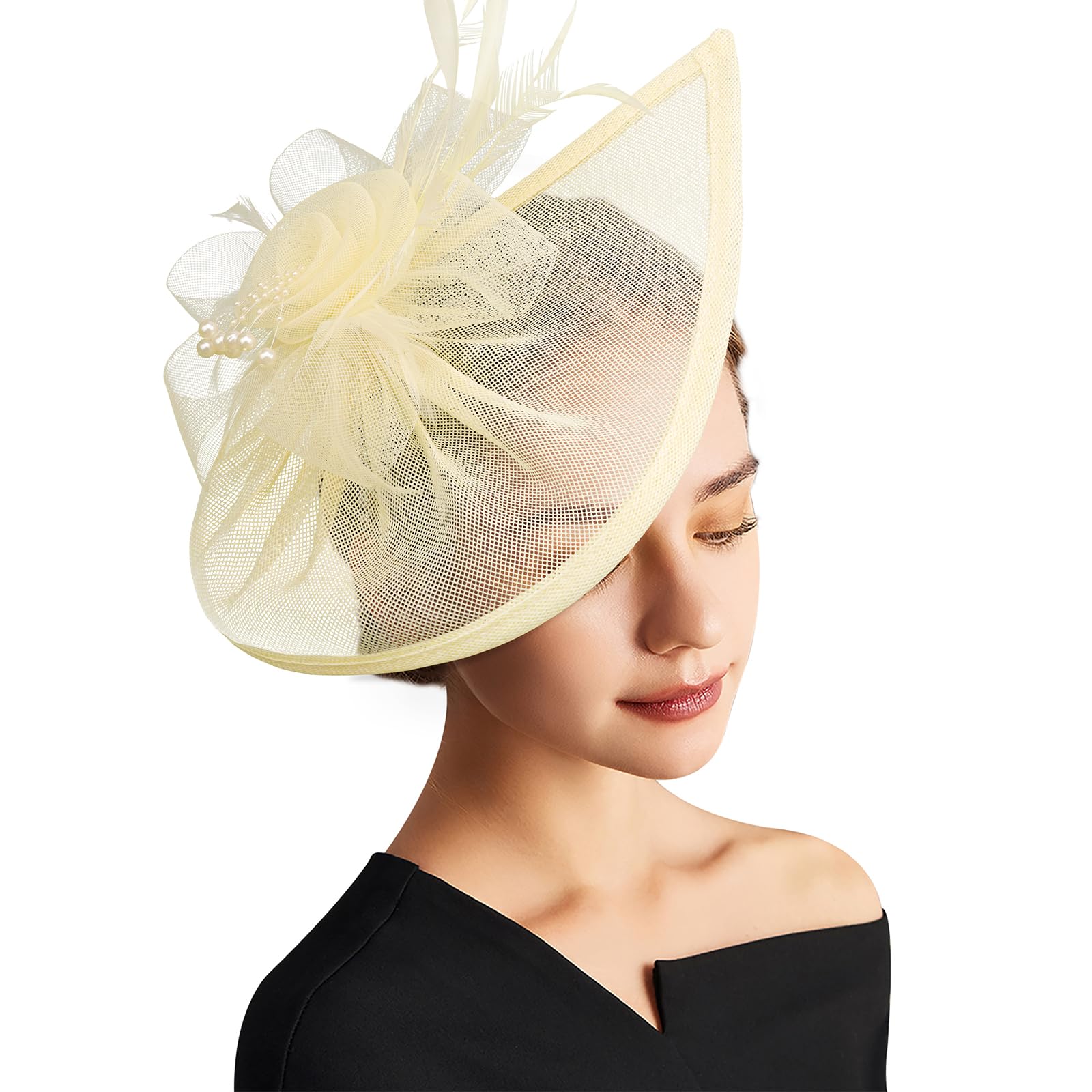 DRESHOW Fascinator Hats Tea Party Hat Vintage Pillbox Hat Headband Cocktail Headwear for Girls and Women