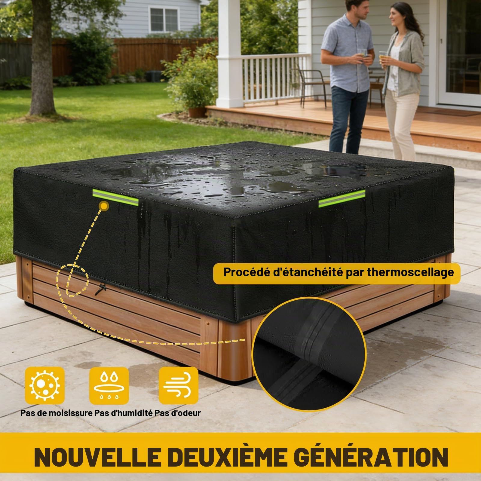 Couverture carrée pour Spa, imperméable et résistante aux intempéries, en Tissu Oxford 600D Housse de Protection pour spas, Ultra-résistante aux déchirures (220 * 220 * 25CM)