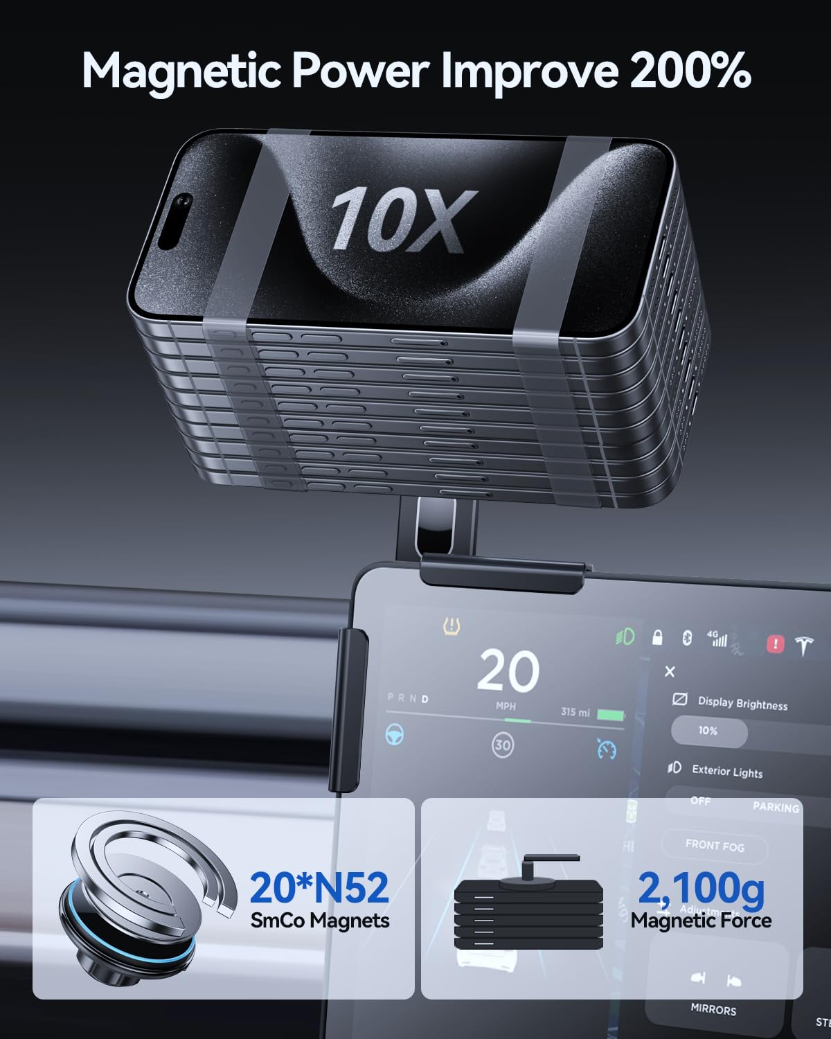 Qi2 uchwyt na telefon komórkowy z certyfikatem 15 W do Tesli Model 3/Y/X/S MagSafe magnes samochodowy z kablem C-C o długości 1 m, do iPhone'a 12-17 i MagSafe