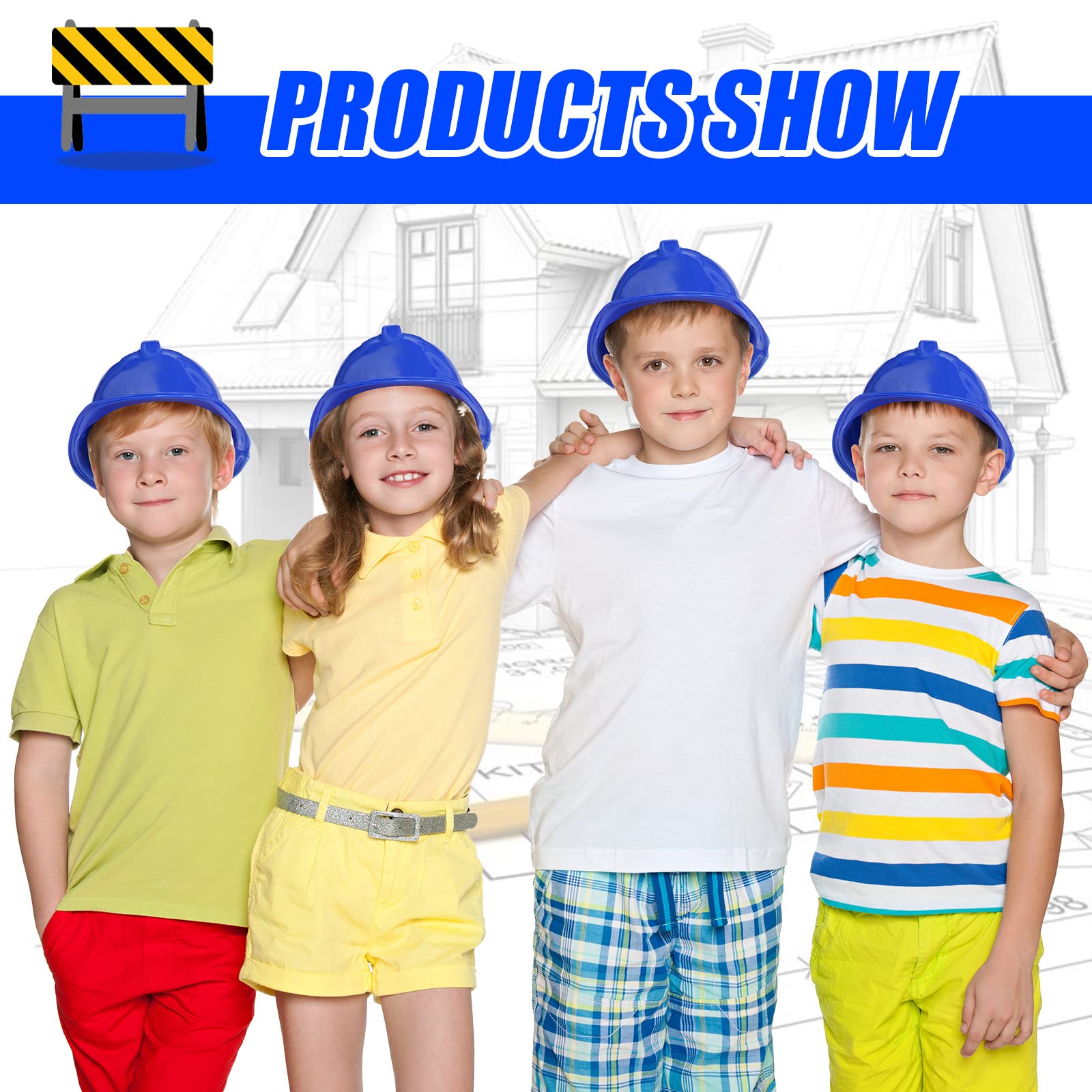 Sumind 48 Packs Party Construction Hats Kids Worker Hard Plastic Hat Age for 3 4 5 6 7 8 Kids Dress up Birthday Supplies(Blue)