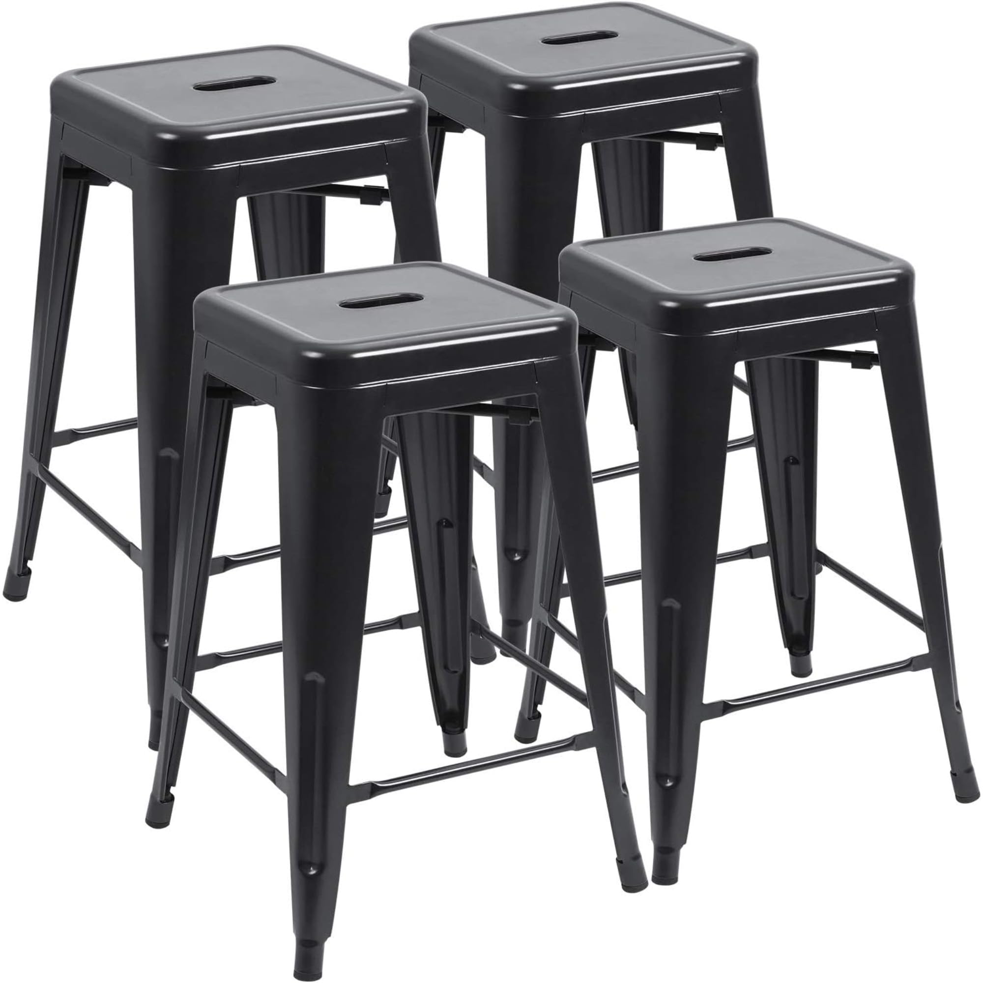 JUMMICO 24 Inches Metal Bar Stools Industrial Barstools Stackable High Backless Stools Vintage Indoor Outdoor Stackable Kitchen Stools Set of 4 (Black)